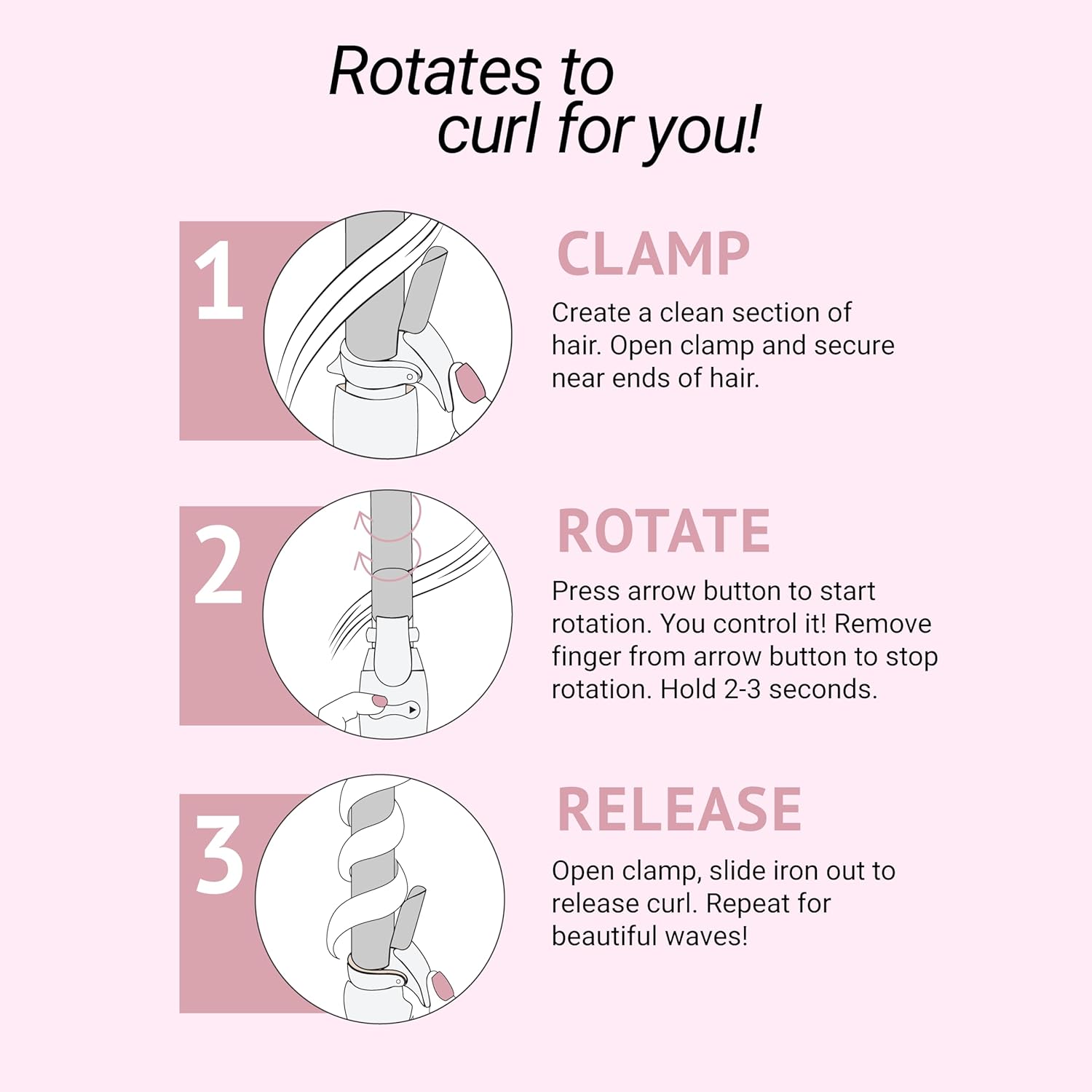 Beachwaver B1 Rotating Curling Iron - Automatic 1 Inch Ceramic Curling Iron - Easy-to-Use Spinning Wand for Long-Lasting Waves - Auto-Shut Off, Travel-Friendly, Dual Voltage (BW160) in Midnight Rose - Image 3