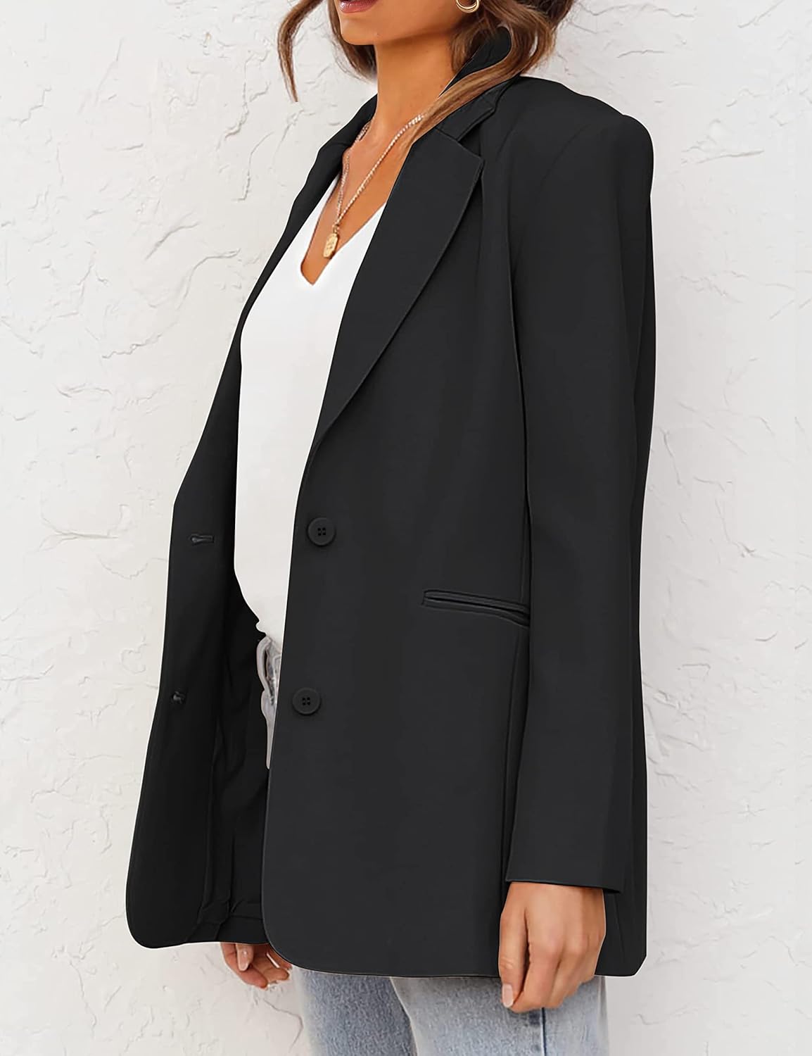 MEROKEETY Women's 2024 Fall Casual Blazers Long Sleeve Lapel Open Front Button Work Blazer Jackets with Pockets - Image 3