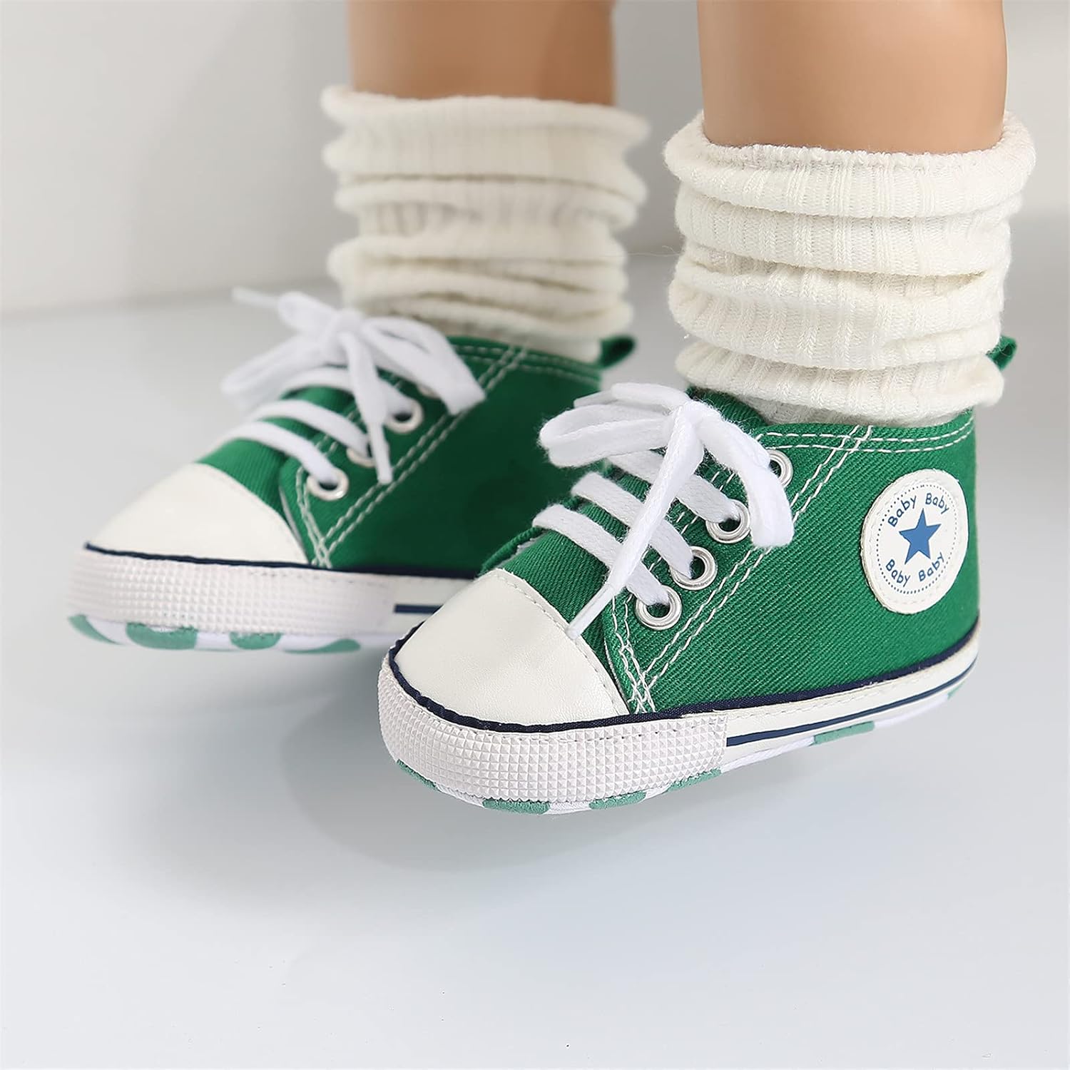 KIDSUN Unisex Baby Boys Girls High Top Sneaker Soft Anti-Slip Sole Newborn Infant First Walkers Canvas Denim Shoes - Image 4