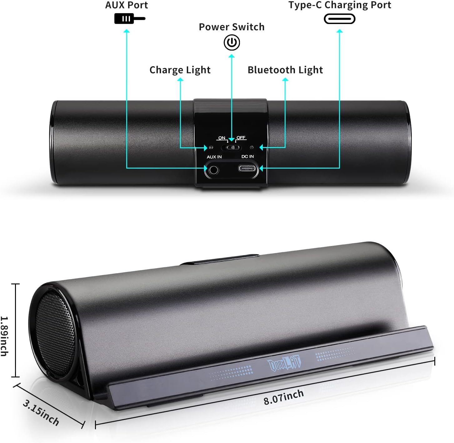 Wireless Bluetooth Speakers, Portable Phone Tablet Stand Holder Speaker, Dual Drivers Stereo Dock Speaker for iPad, Phone, Outdoor, Travel, Home Party (Black) - Image 3