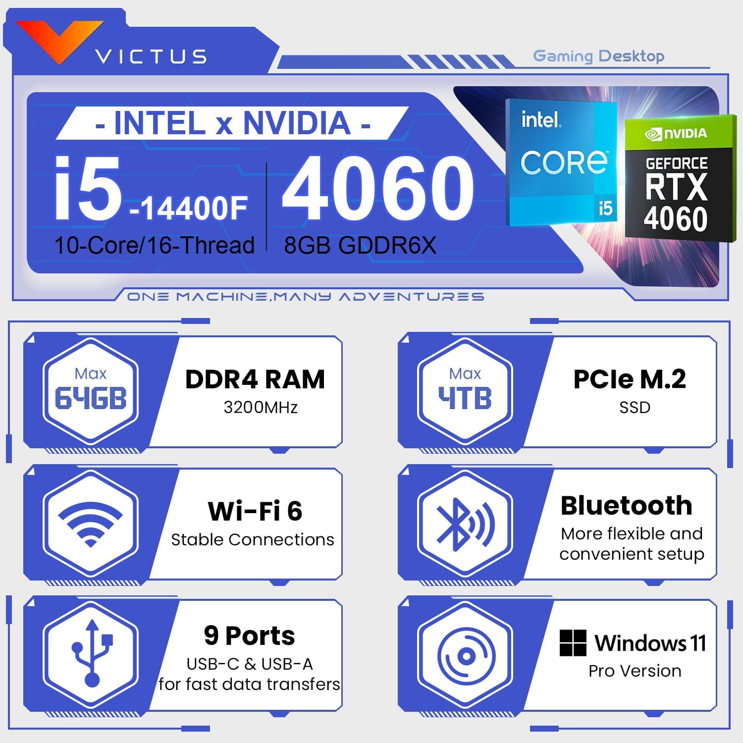 HP Victus Pro 15L RTX 4060 Tower Gaming Desktop, Intel i5-14400F (Beats Intel i7-13650HX), NVIDIA GeForce RTX 4060, 32GB RAM, 1TB SSD, Wi-Fi 6, Win11 Pro, Machenike Mechanical Gaming Keyboard Bundle - Image 3