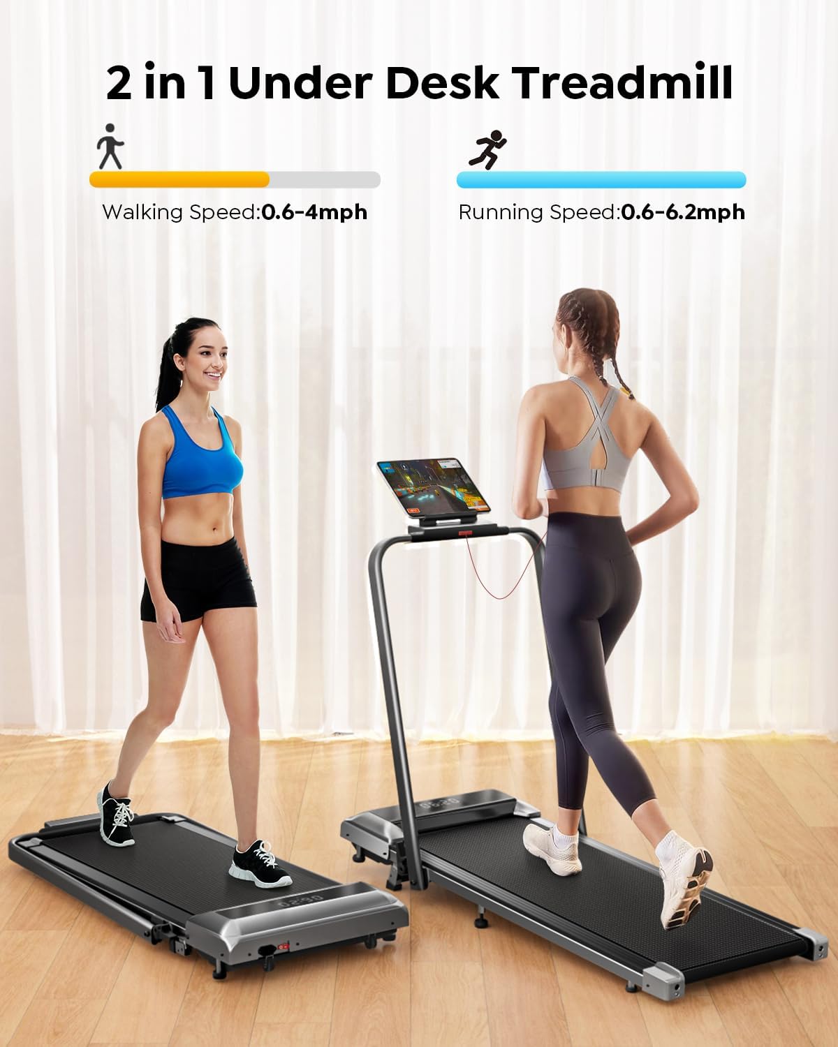 Walking Pad Treadmill with Incline, 2 in 1 Foldable Treadmills for Home Small Office, 300lbs Portable Compact Under Desk Treadmill with App, Remote Control and LED Display - Image 3