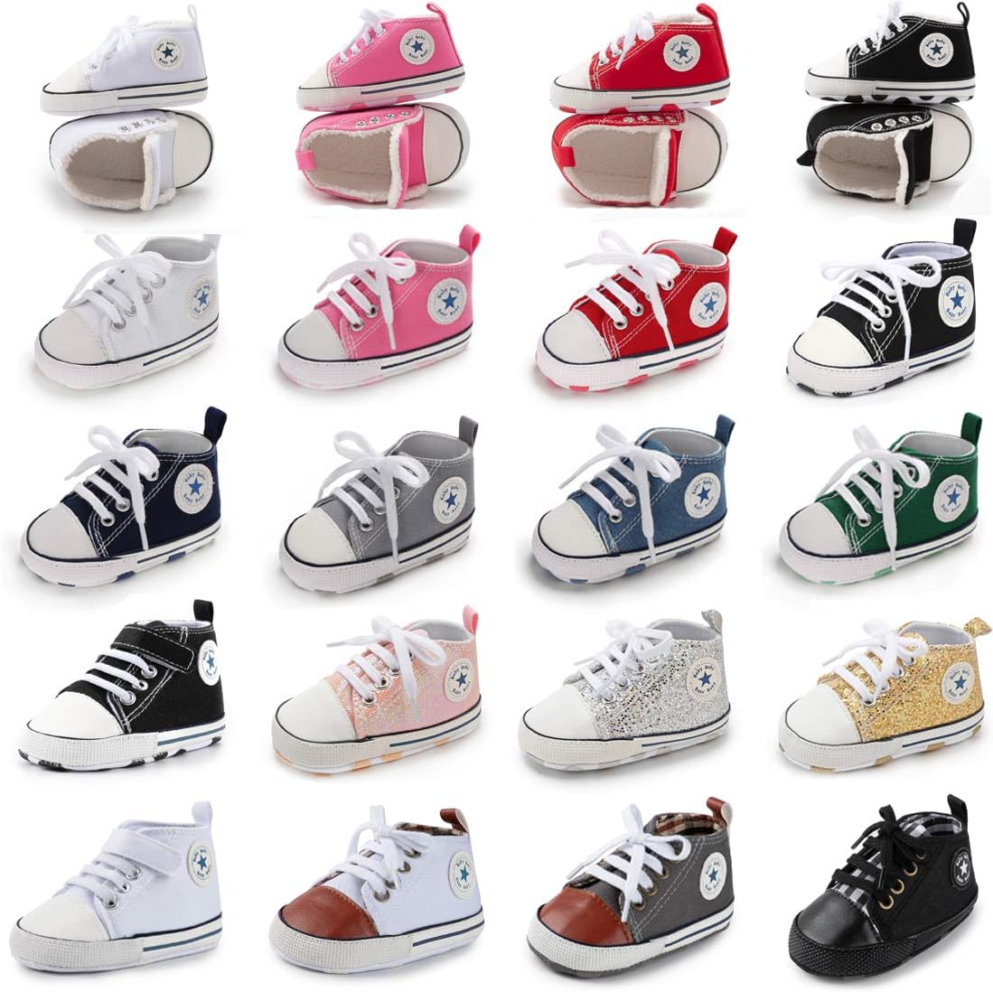 KIDSUN Unisex Baby Boys Girls High Top Sneaker Soft Anti-Slip Sole Newborn Infant First Walkers Canvas Denim Shoes - Image 3
