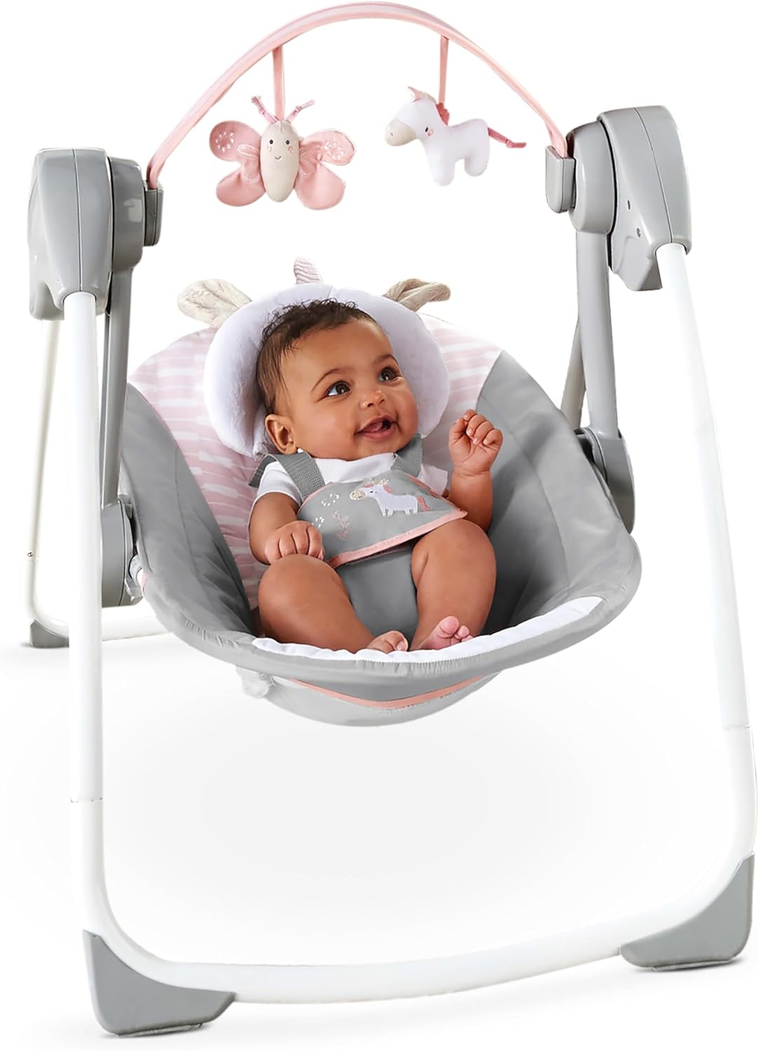 Ingenuity Comfort 2 Go Compact Portable 6-Speed Cushioned Baby Swing with Music, Folds Easy, 0-9 Months 6-20 lbs (Pink Flora the Unicorn) - Image 10