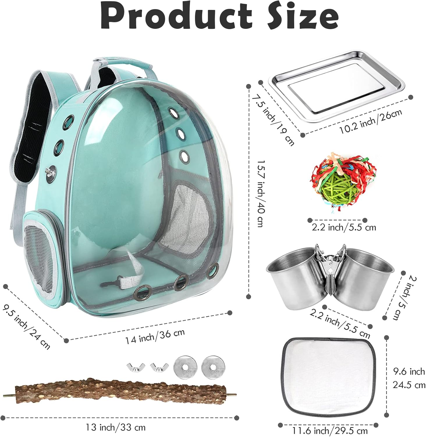 Bird Carrier Backpack Travel Cage with Perch, Breathable Clear Parrot Cockatiel Cage with Toy Stainless Steel Food Bowl Tray for Conures Parakeet Budgie Canary Lovebirds, Small Animal Pet Carrier Bag - Image 6