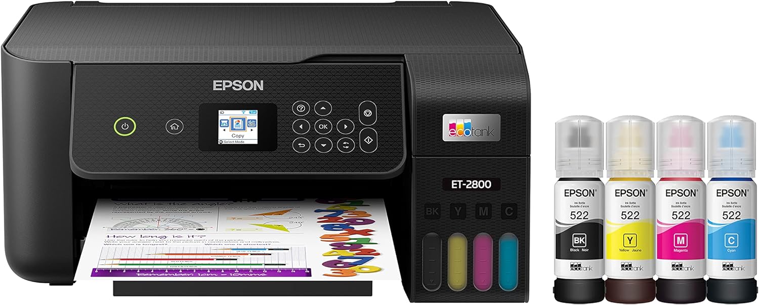 Epson EcoTank ET-2800 Wireless Color All-in-One Cartridge-Free Supertank Printer with Scan and Copy – The Ideal Basic Home Printer - Black, Medium - Image 2