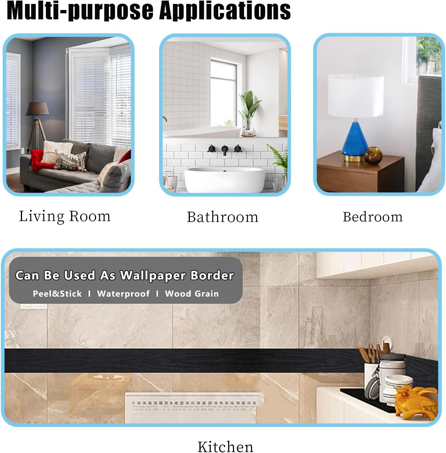 10M Black Wood Grain Removable PVC Waterproof Border Wall Decor Removable Self Adhesive Kitchen Bathroom Tiles Sticker Wallpaper 4.2x390 - Image 6