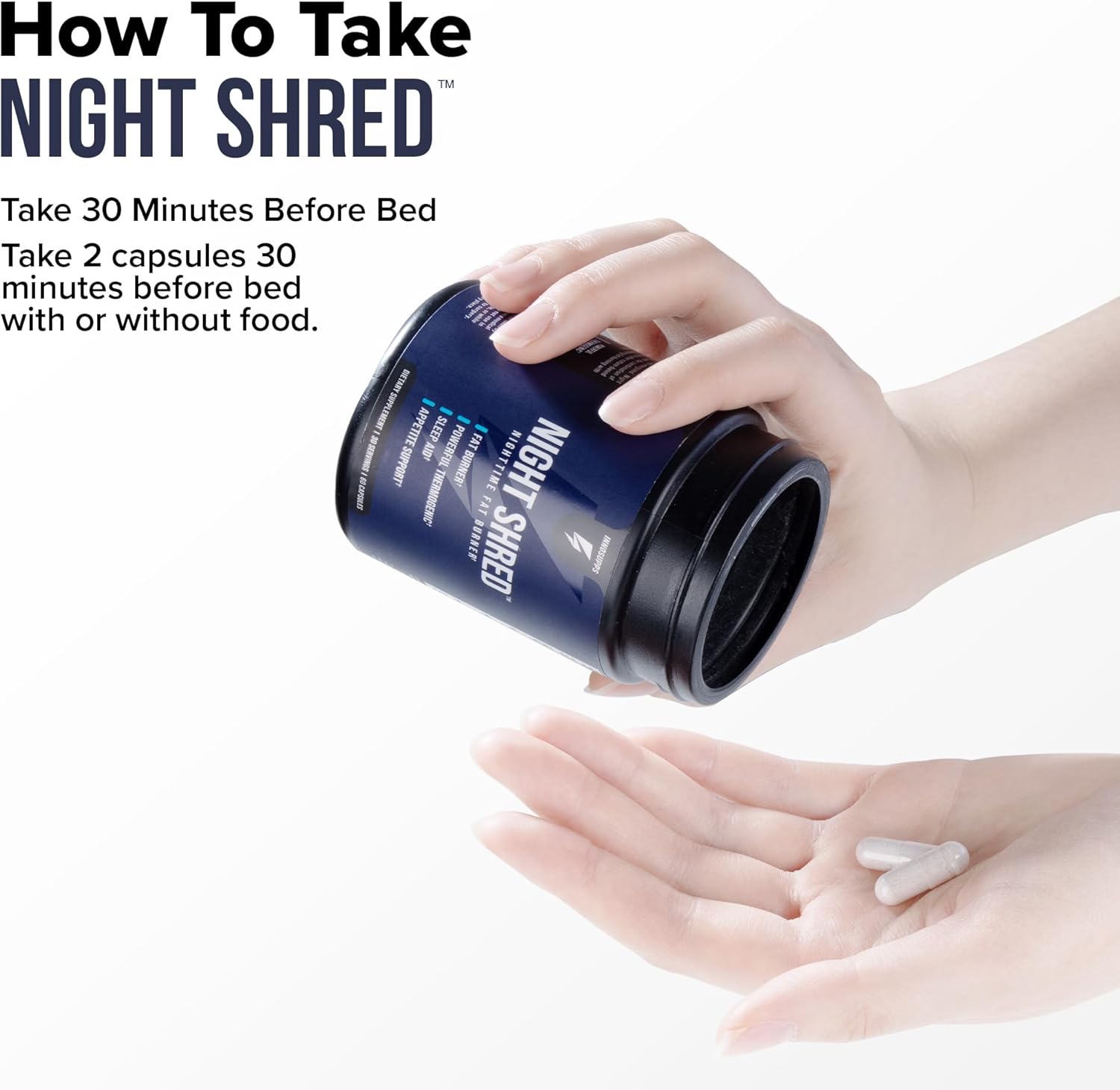 Night Shred Fat Burner and Natural Sleep Support | Ashwaganda, 5-HTP, CLA, Melatonin | Appetite Suppressant | Weight Loss Support Nighttime Fat Burning (60 Vegetarian Capsules) - Image 7