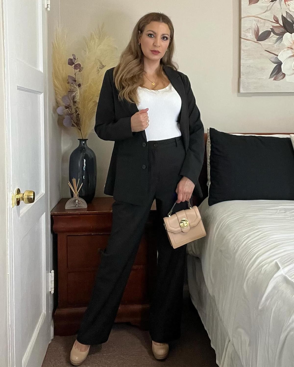 luvamia 2 Piece Outfits for Women Dressy Blazer Jackets High Waisted Straight Leg Pants Suits Set Business Casual Office - Image 7