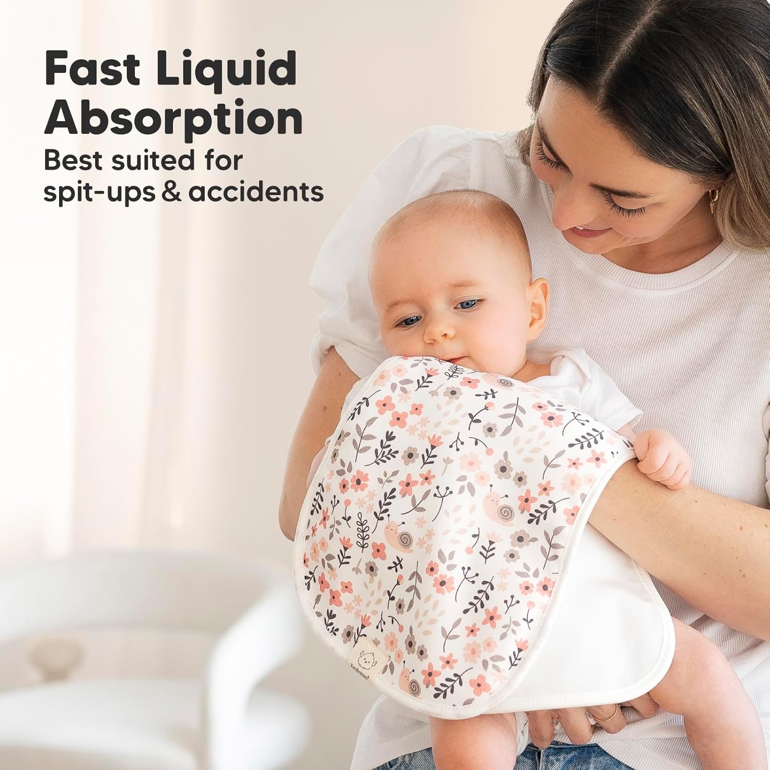 Organic Burp Cloths for Baby Boys and Girls - 5-Pack Super Absorbent Burping Cloth, Burp Clothes, Soft & Plush, Newborn Milk Spit Up Rags, Burpy Cloth Bib for Unisex, Burping Rags (Sweet Charm) - Image 7