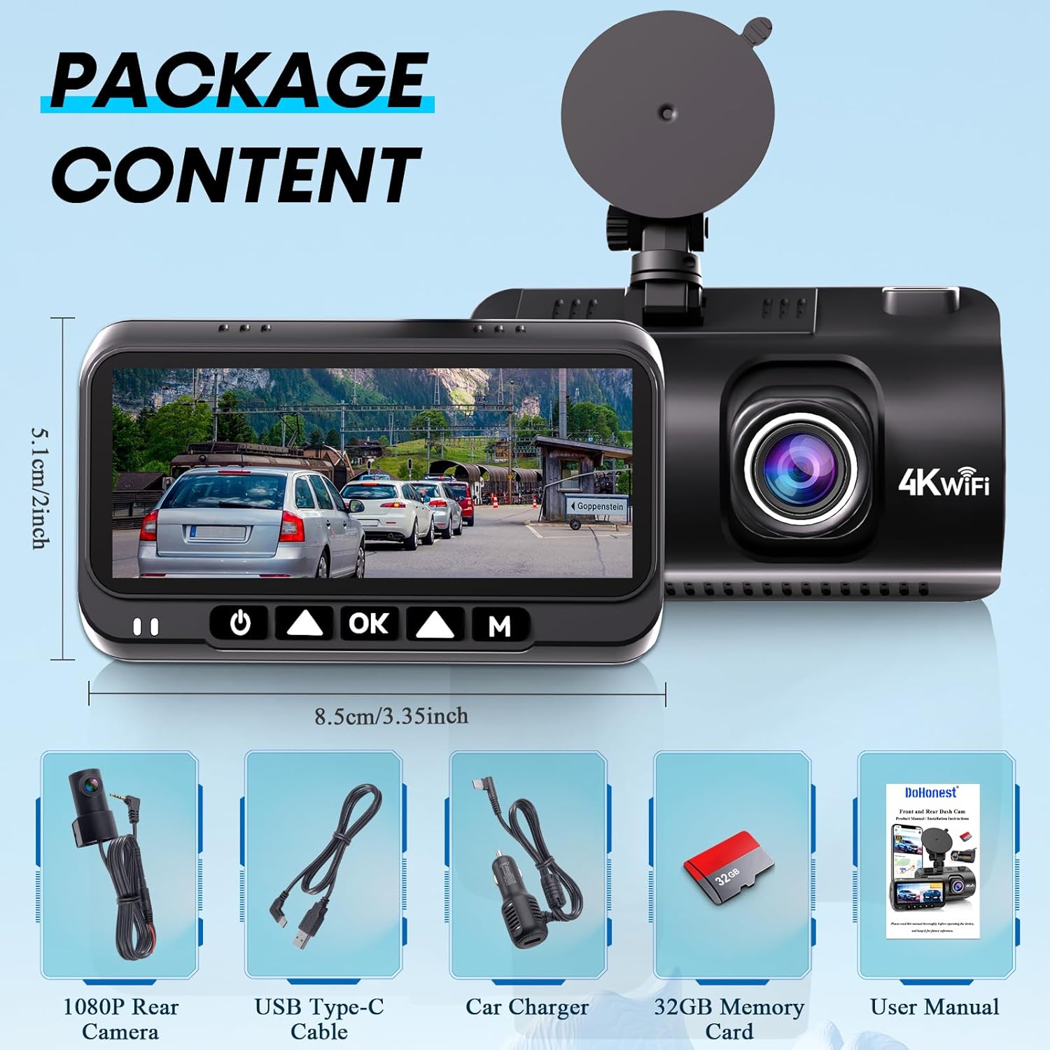 4K Dash Cam Front and Rear - with GPS and WiFi - Night Vision, 24H Parking Mode, Compact Design, Easy USB Setup, 170° Wide-Angle, Free 32GB SD Card, for Cars, SUVs, Trucks - Image 10