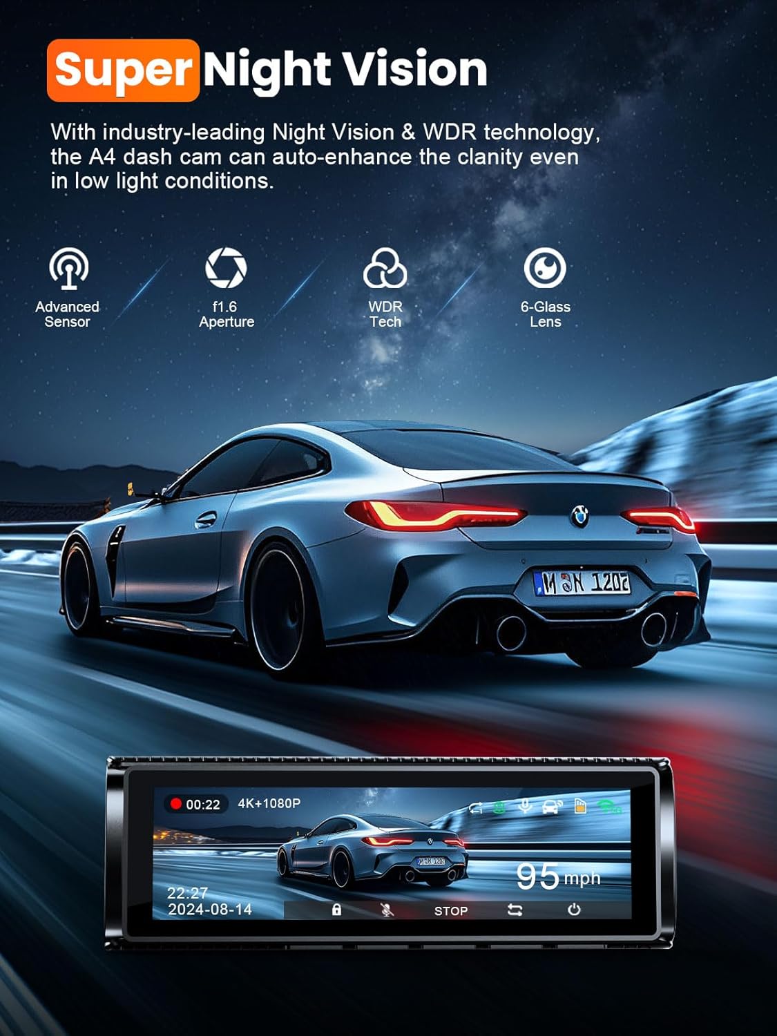 4K Dash Cam Front and Rear, Built-in 5G WiFi GPS, 64GB Card Included, 3.59'' IPS Screen Dash Camera for Cars, Dual Dashcam with G-Sensor, Loop Recording, WDR, Night Vision, 24H Parking Monitor - Image 8