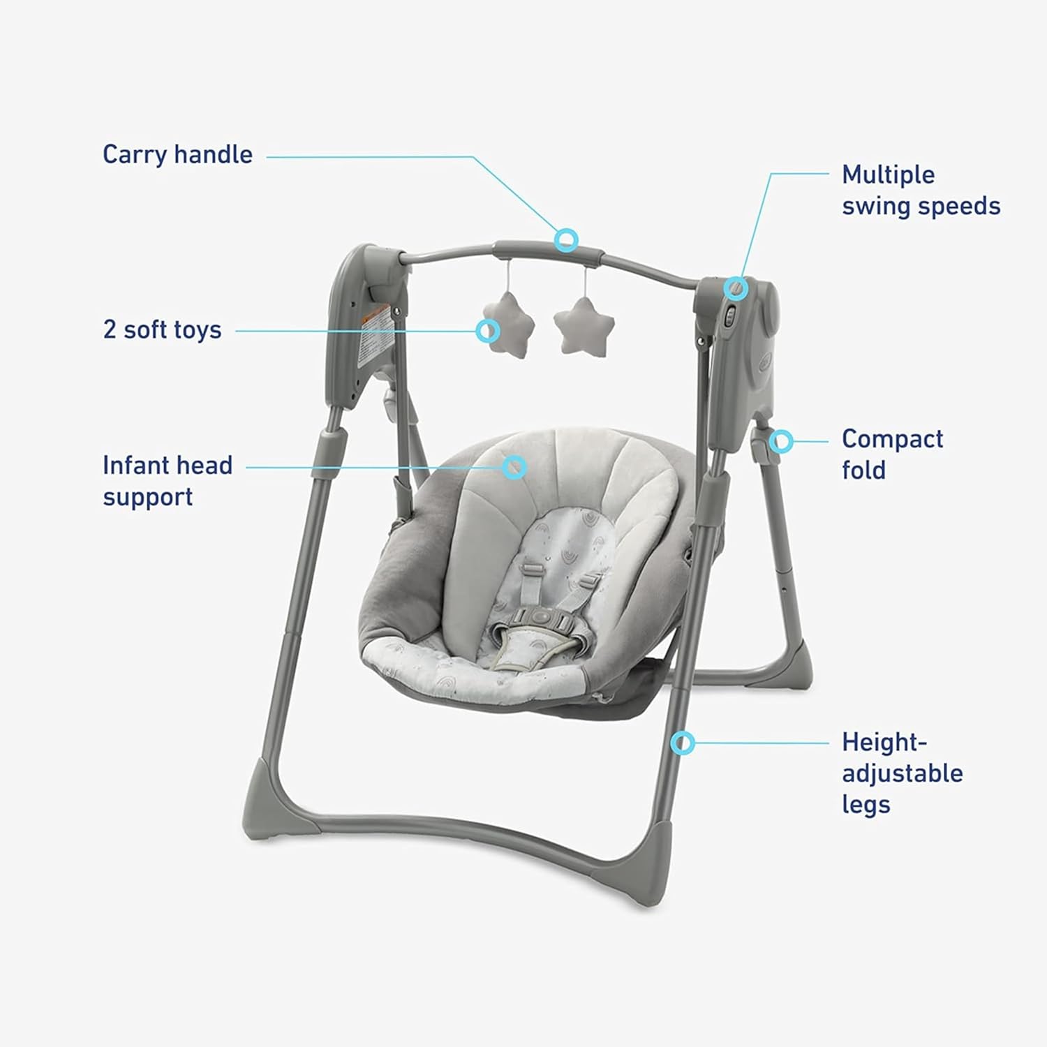 Graco Slim Spaces Compact Baby Swing, Reign - Image 5
