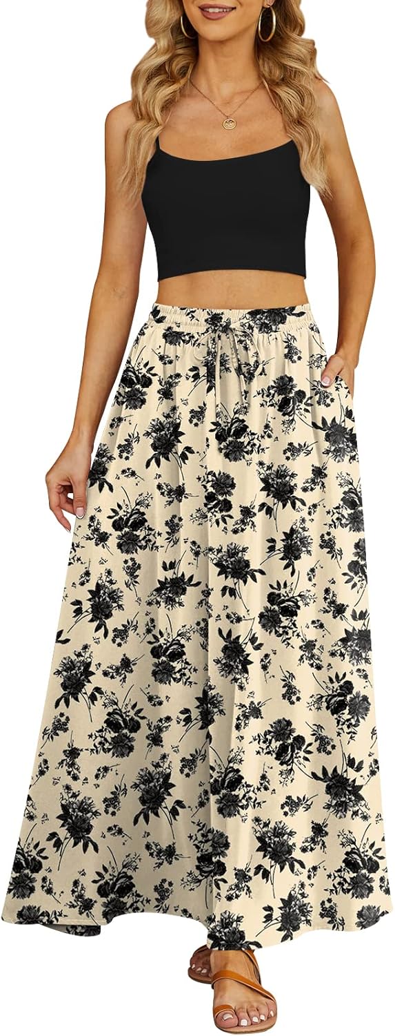 Yincro Women's Flowy Maxi Skirt Summer Pleated High Waisted Casual Long Skirts with Pockets - Image 4