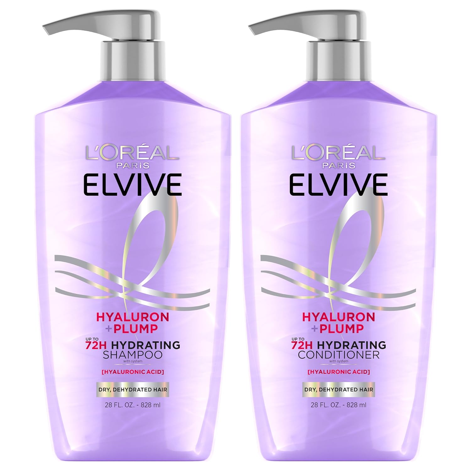 L'Oreal Paris Elvive Hyaluron Plump Shampoo and Conditioner Set for Dehydrated, Dry Hair with Hyaluronic Acid Care Complex, 1 Kit (2 Products) - Image 2