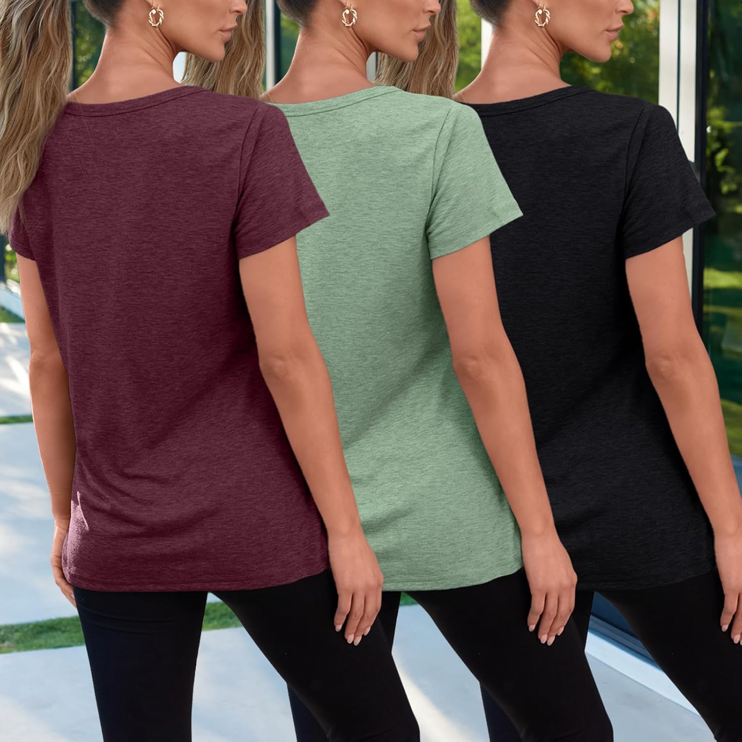 SUNBS Womens 3 Pack T-Shirts Short Sleeve Summer Tops Fashion Basic Tees Comfy Casual Vacation Outfits Workout Clothes 2025 - Image 5