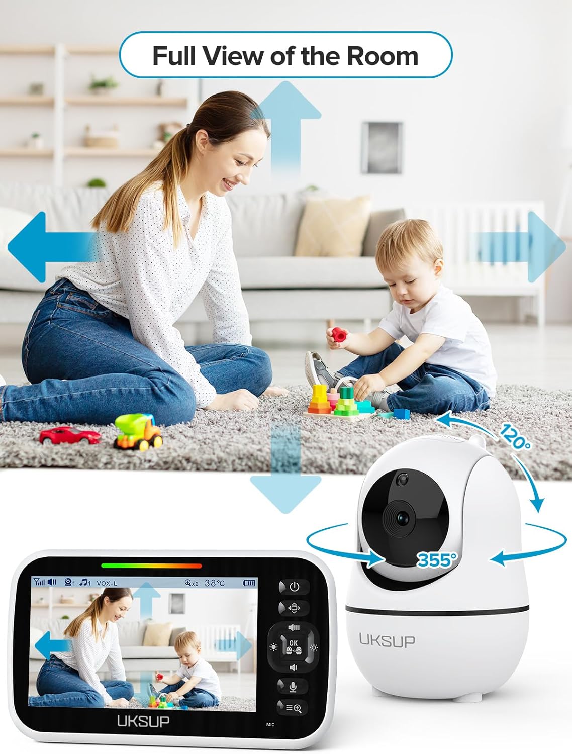 SM663V2 Baby Monitor with 2 Cameras - 5" Display Video Baby Monitor with Remote Pan & Tilt, 2X Zoom,Auto Night Vision, 2 Way Talk, Temperature Sensor,Lullabies,960 Feet Range - Image 4