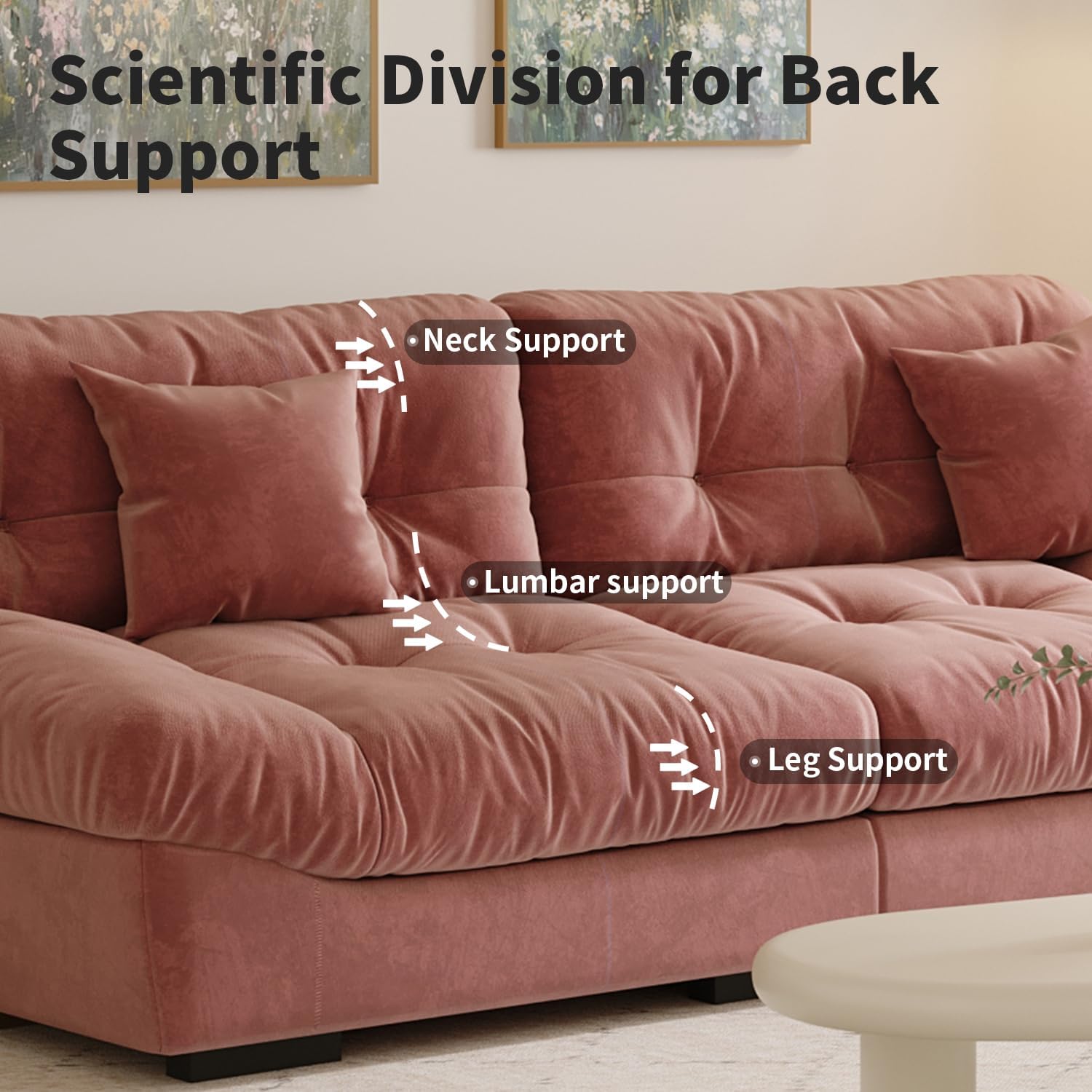 Cloud Modular Sectional Sofa,Scrub Velvet Minimalist Sofa Couch for Living Room, Curved Couch,Modern LoveSofa with 2 Pillows 3 Seater for Apartment Office Studio, Deep Seat Couches (Pink, 89inch) - Image 8