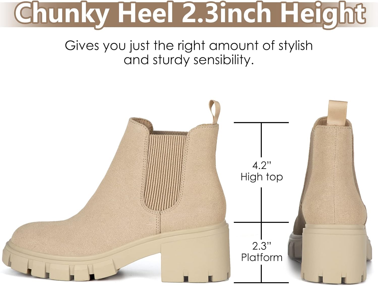 Athlefit Women's Chelsea Boots Fashion Lug Sole Chunky Heel Slip on Elastic Ankle Booties - Image 4