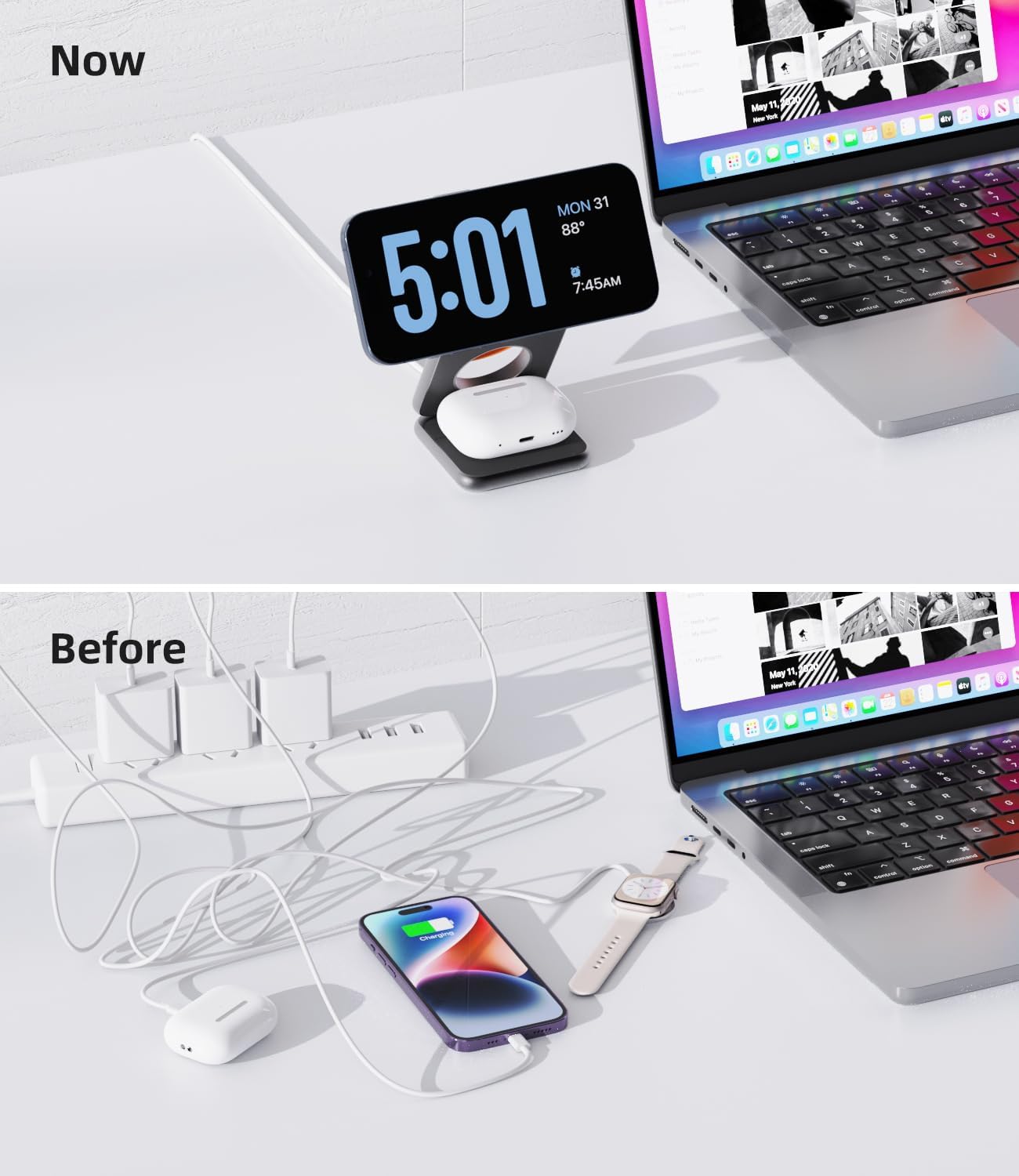 Foldable Magnetic Wireless Charger, KU XIU X40 Aluminum Alloy 3 in 1 Charging Station for Apple, Fast Mag-Safe Charger Stand for iPhone 16 15 14 13 12 Series, 5W for iWatch, AirPods 3/2/Pro, Gray - Image 4