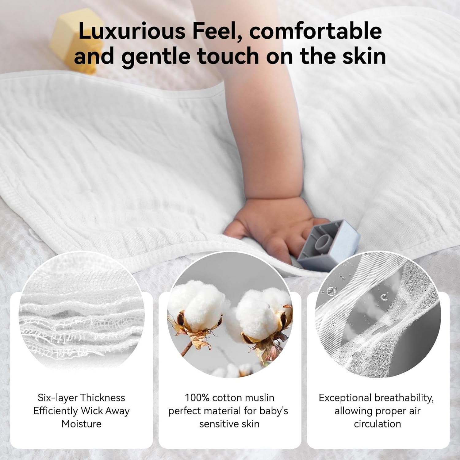 Synrroe Muslin Burp Cloths 4 Pack Large 20" by 10" 100% Cotton 6 Layers Extra Absorbent and Soft - Image 7