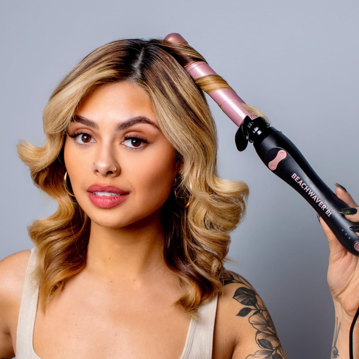 Beachwaver B1 Rotating Curling Iron - Automatic 1 Inch Ceramic Curling Iron - Easy-to-Use Spinning Wand for Long-Lasting Waves - Auto-Shut Off, Travel-Friendly, Dual Voltage (BW160) in Midnight Rose - Image 5