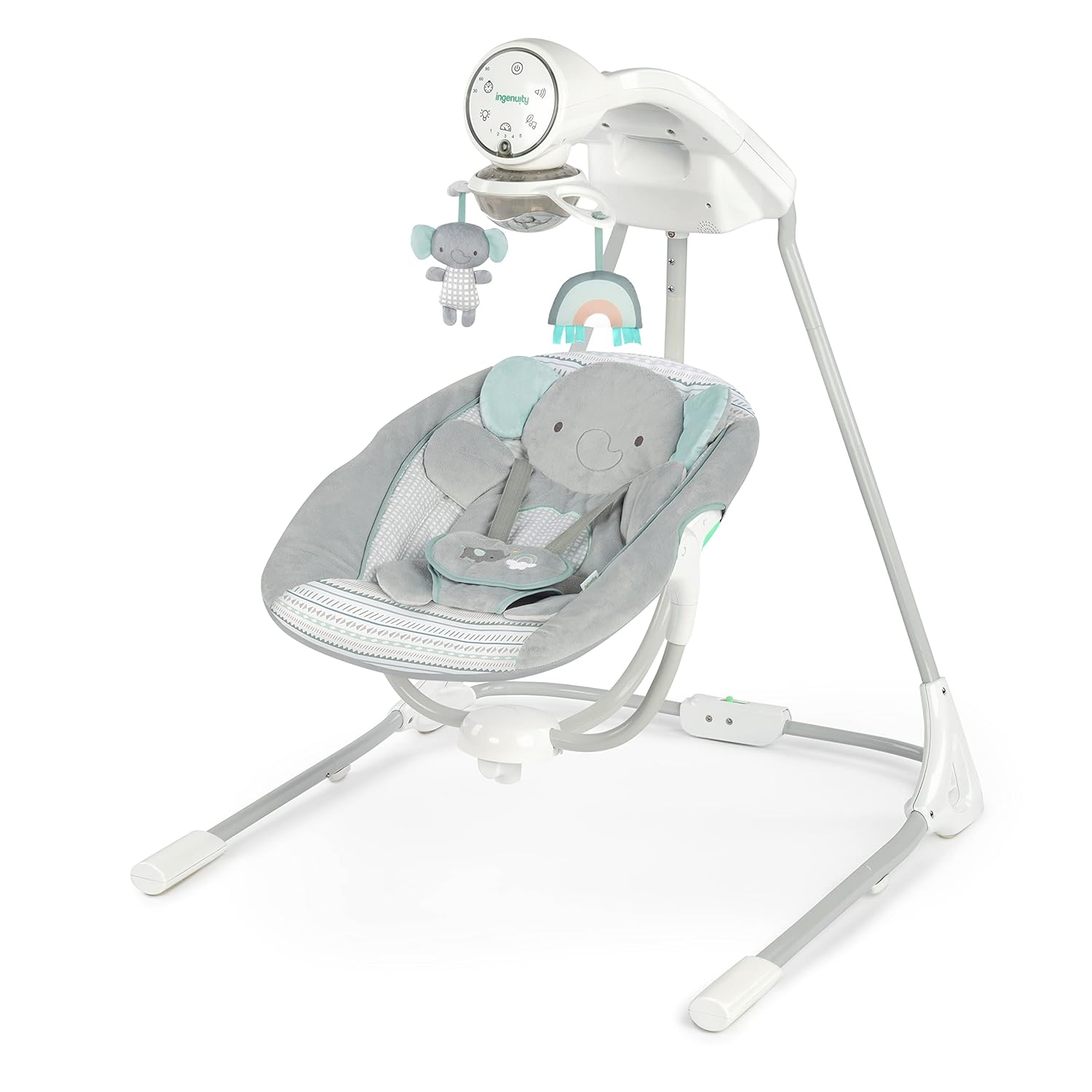 Ingenuity InLighten 5-Speed Baby Swing - Swivel Infant Seat, 5 Point Safety Harness, Nature Sounds, Lights - Van Elephant - Image 2