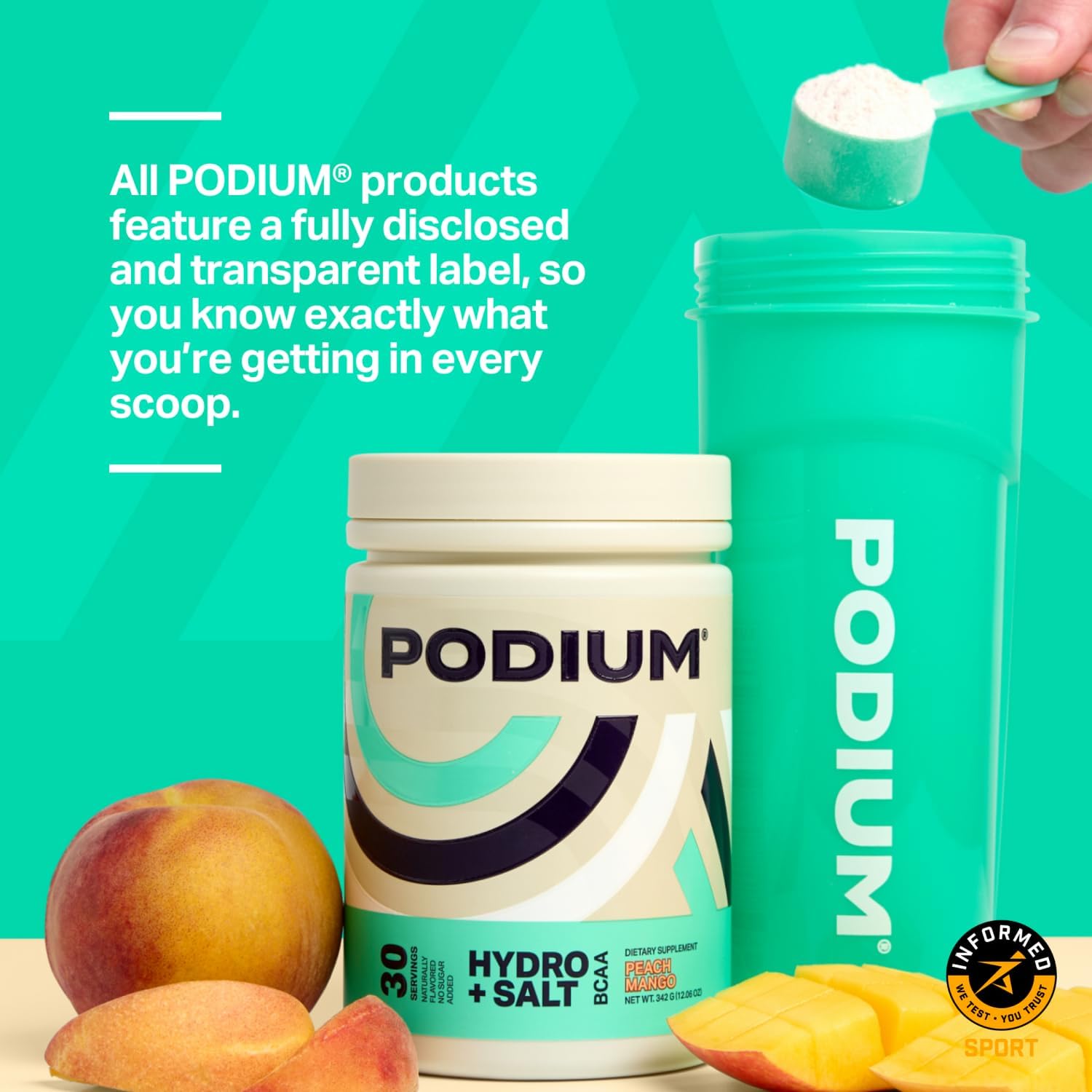 Podium Nutrition, Instantized BCAA Powder, Hydro and Salt, Mango Peach, 30 Servings, Electrolytes, Hydration, Recovery - Image 6