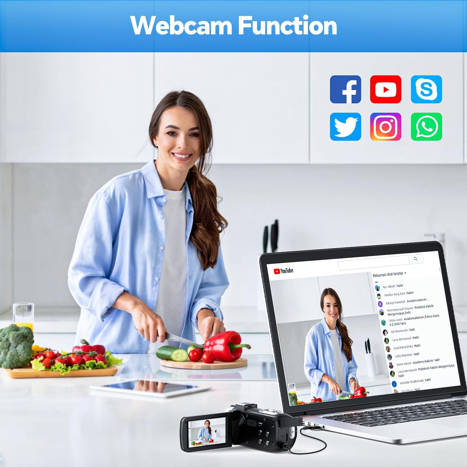 4K Video Camera Camcorder 42MP YouTube Vlogging Camera 18X Digital Zoom Webcam 3.0 Inch 270 Degree Rotation Screen Camcorders with 32G SD Card and 2 Batteries Recording While Charging - Image 4