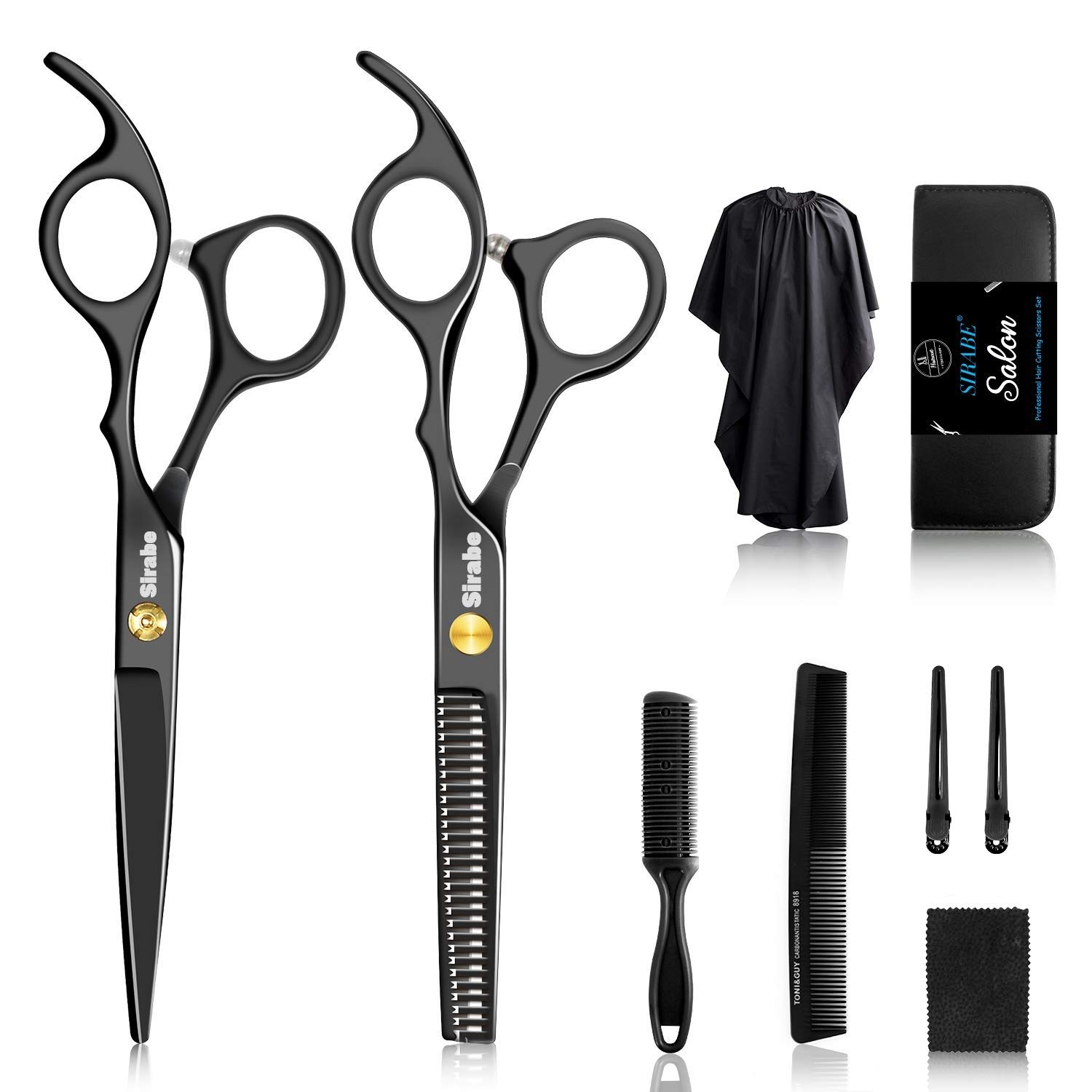 Sirabe 10 PCS Hair Cutting Scissors Set, Professional Haircut Scissors Kit with Cutting Scissors, Thinning Scissors, Comb, Cape, Clips, Black Hairdressing Shears Set for Barber, Salon, Home - Image 2