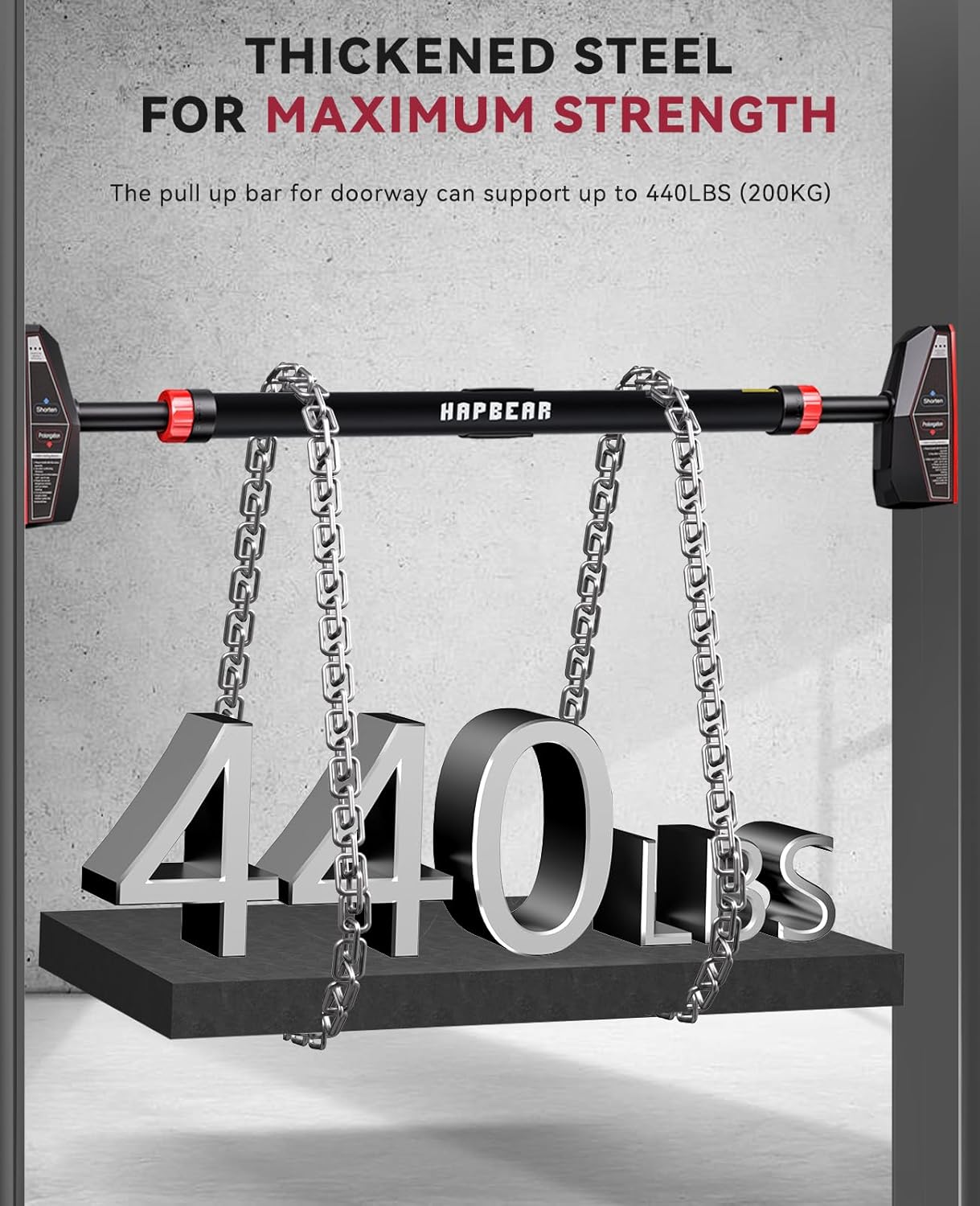 HAPBEAR Pull Up Bar for Doorway, Strength Training Chin up Bar without Screws, Adjustable Width Locking Mechanism Pullup Bar with Non-slip, Doorway Pull Up Bar for Home Gym Upper Body Workout - Image 3