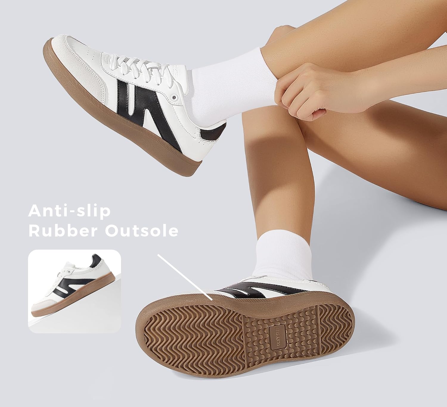 LUCKY STEP Women Classic Retro Gum Sole Fashion Sneakers Casual Tennis Skate Shoe Genuine Leather Walking Footwear Anti Slip Trainers - Image 5