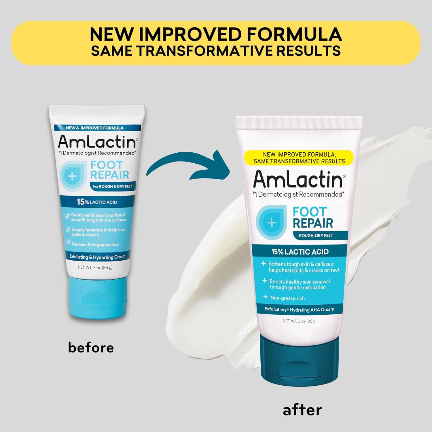 AmLactin Foot Repair Cream - 3 oz Cream for Dry Cracked Heels with 15% Lactic Acid - Exfoliator and Moisturizer for Dry Skin (Packaging May Vary) - Image 3