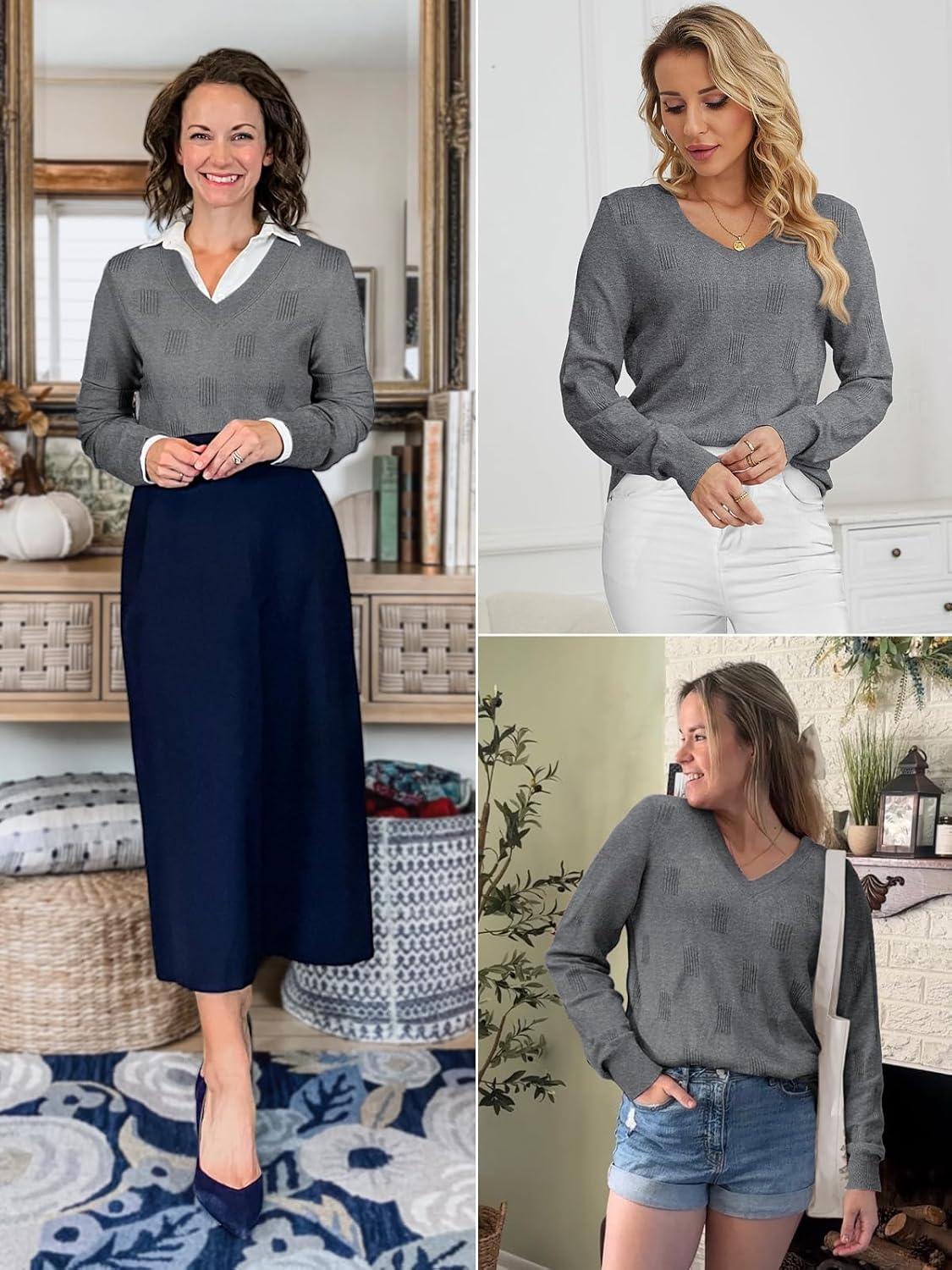 ATHMILE Women's Fall Tops 2025 Fashion Trendy Pullover Sweater V Neck Long Sleeve Shirt Knit Blouse Clothes Outfits - Image 3