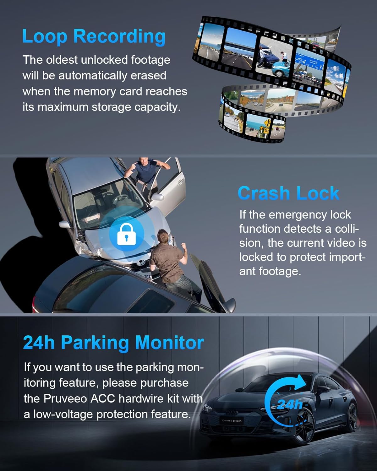 PRUVEEO 360 Degree View 4 Channel Dash Cam Front and Rear Inside Left Right, Dash Camera for Cars, Built-in GPS WiFi Night Vision, 24/7 Recording Parking Mode Monitor, Free 128G Card - Image 7