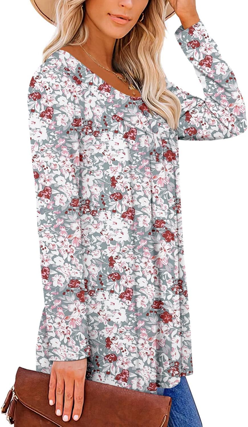 ROSELINLIN Womens Long Sleeve Tunic Tops Floral Fall Blouse Shirts - Image 4