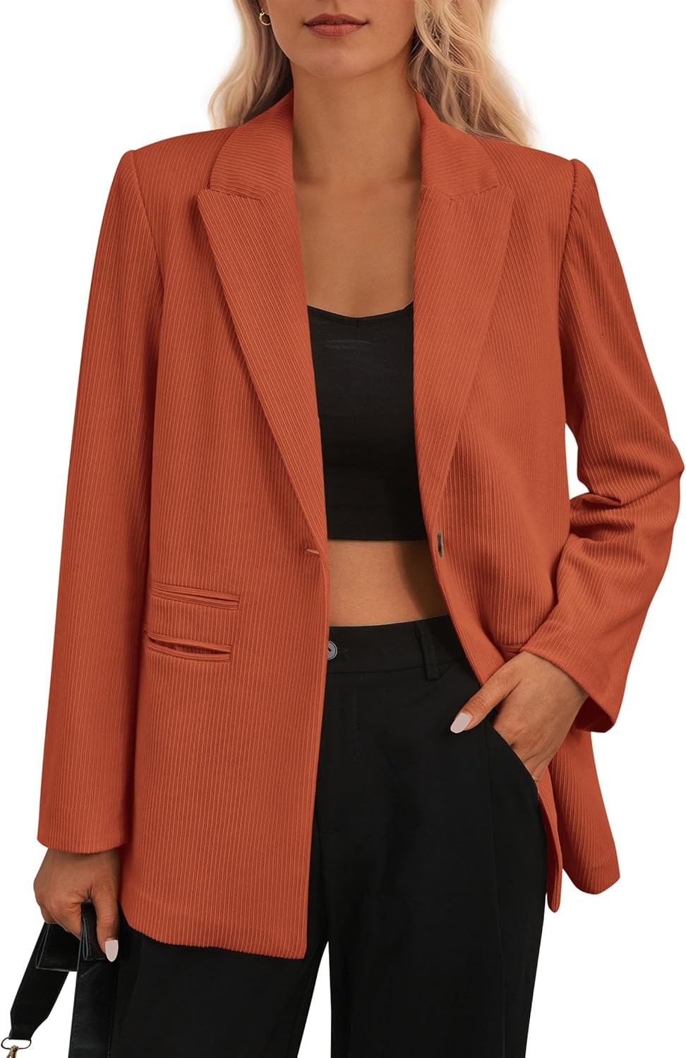 PRETTYGARDEN Women's Winter Corduroy Blazers Jackets Dressy Casual Ribbed Long Sleeve Lapel Fashion Work Business Outerwear - Image 4