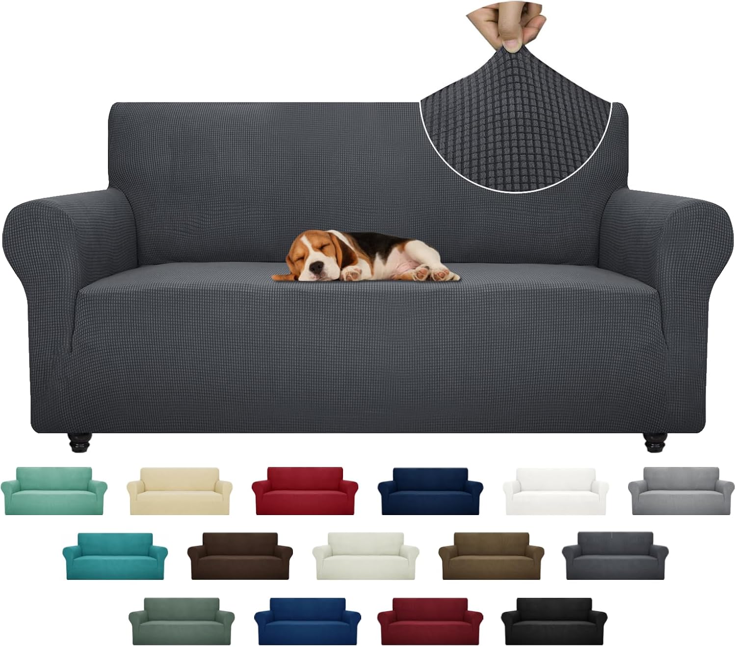 ZNSAYOTX Super Stretch Couch Cover (72"-92") Universal Sofa Covers with Elastic Bottom, Dog Cat Pets Friendly Washable Furniture Protector Fitted Sofa Slipcovers Stay in Place (Dark Grey, Sofa) - Image 2