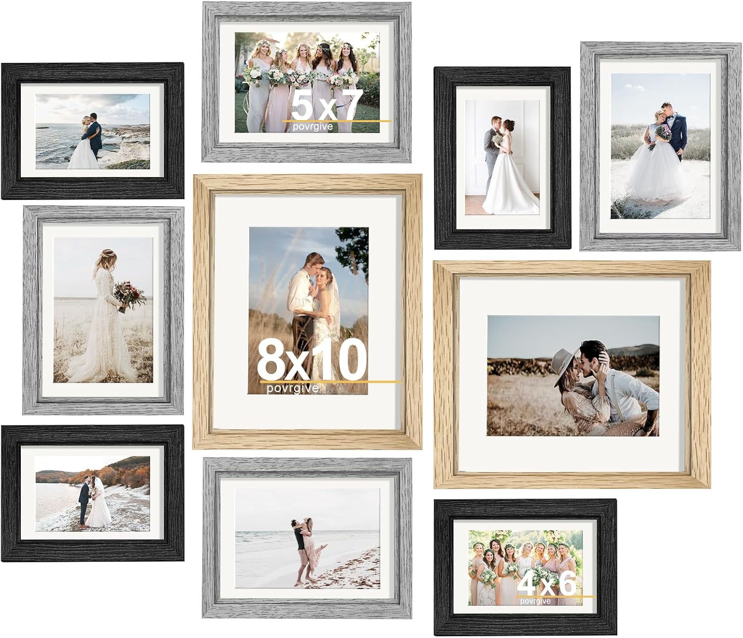 Picture Frames Set of 10, Picture Frames Collage Wall Decor with 8x10 5x7 4x6 Frames in 3 Different Finishes - Image 2