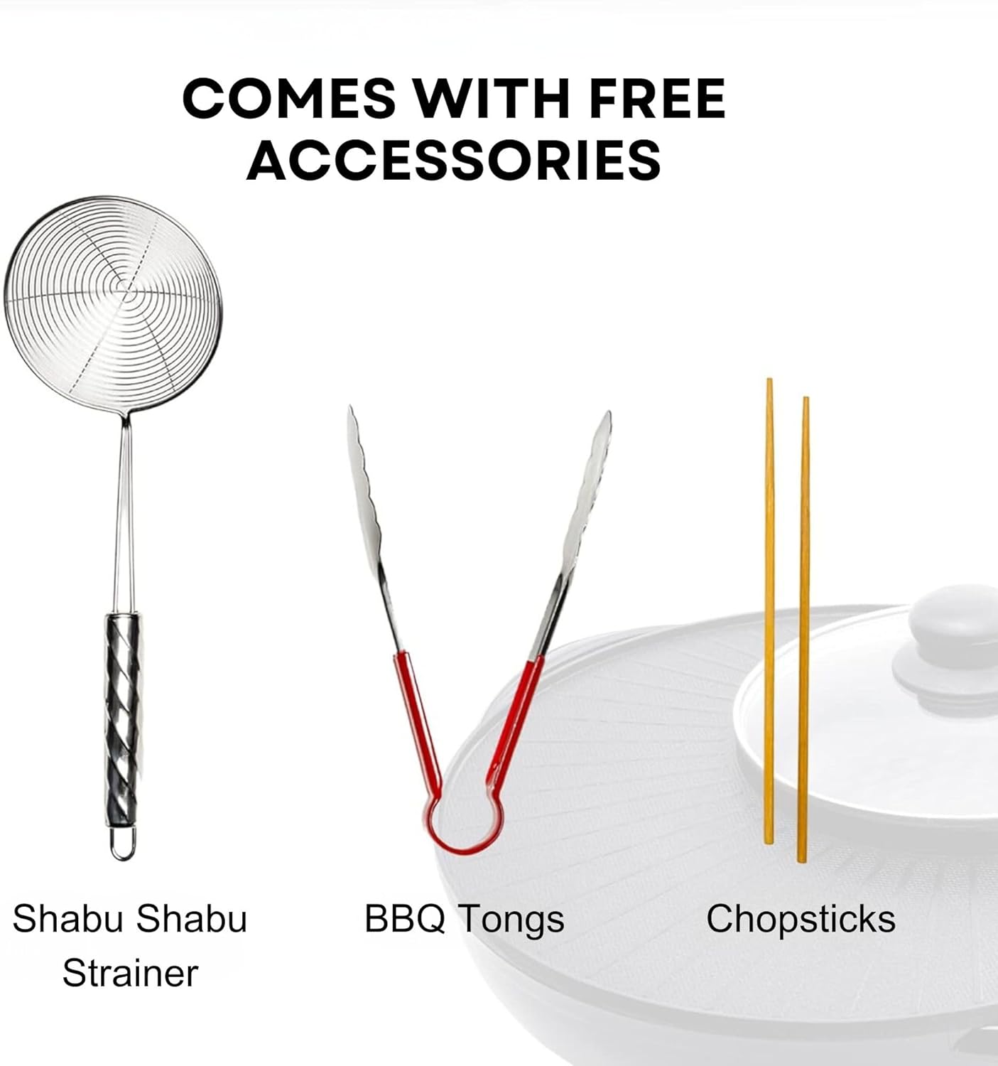 OVENTE Electric Hot Pot and Grill Combo, 2-in-1 Portable Countertop Cooker with Temperature Control Perfect for Korean BBQ, Shabu Shabu and Soup with Free Strainer, Chopsticks and Tong, Black GH10133B - Image 7