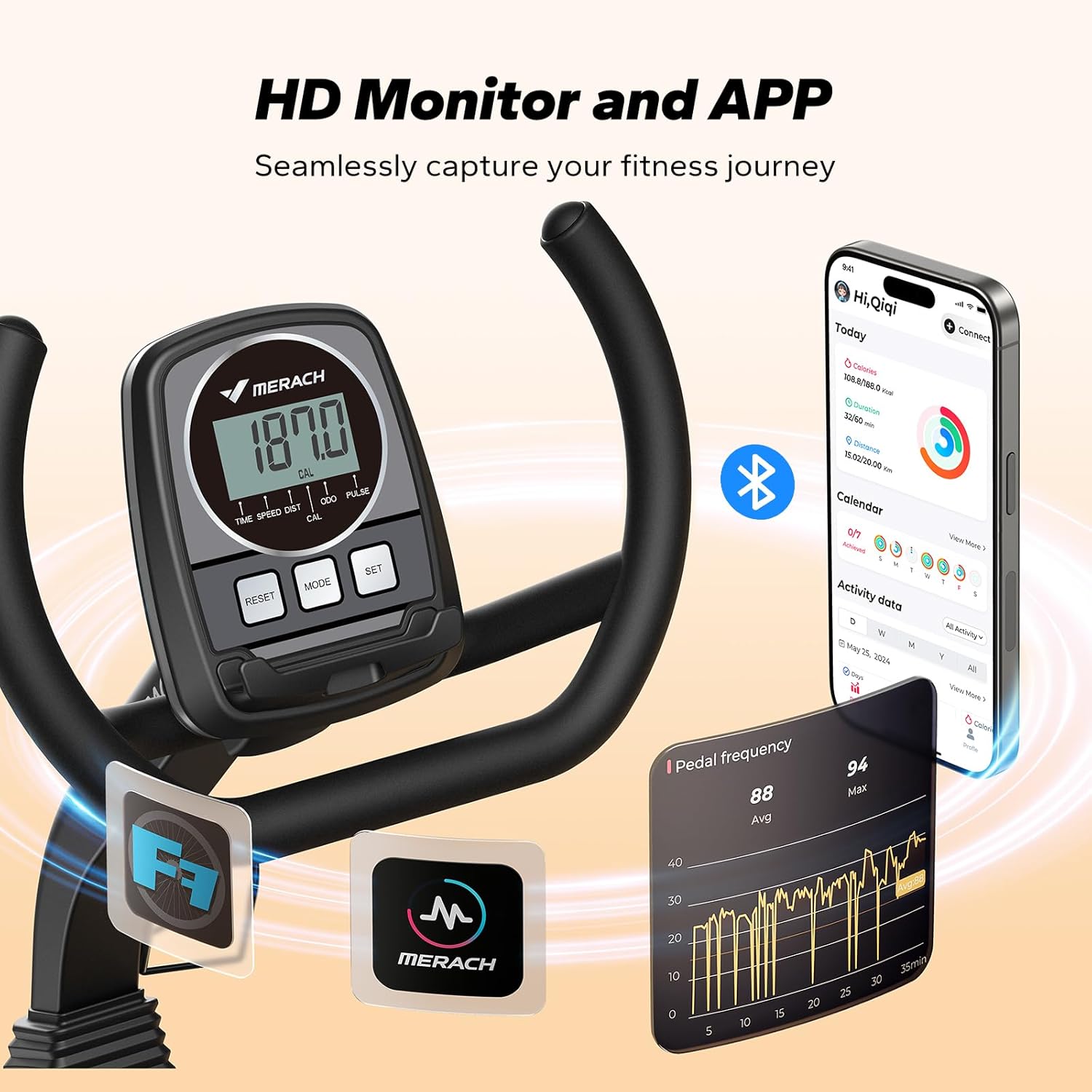 MERACH Recumbent Exercise Bike, High-end Recumbent Bike for Home, Light Commercial Recumbent Bikes for Seniors Adults, Magnetic Recumbent Stationary Bike with Smart Bluetooth and Exclusive App, LCD, Heart Rate Handle - Image 8