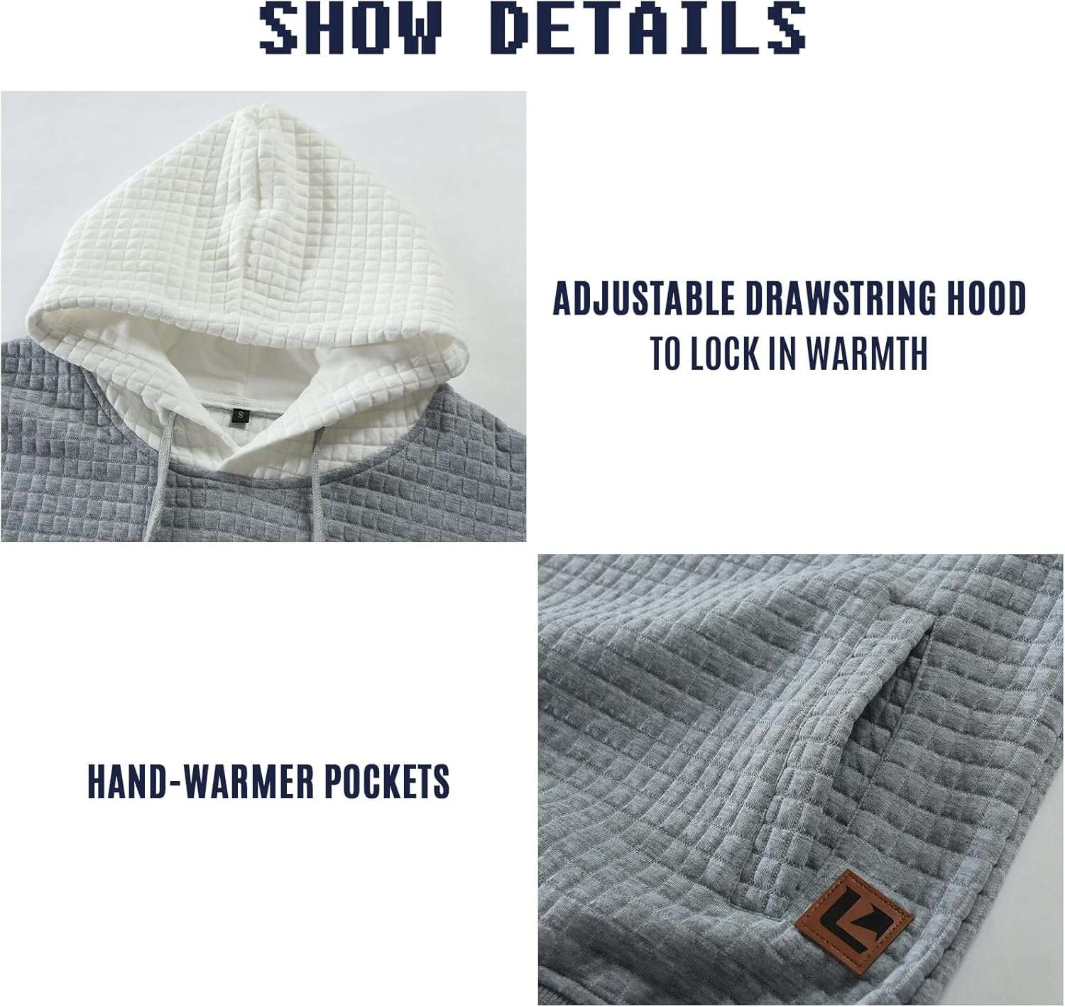 Men’s Sweatshirts Long Sleeve Pullover Patchwork Plaid Jacquard Hoodie Casual Drawstring Hoody Top - Image 4