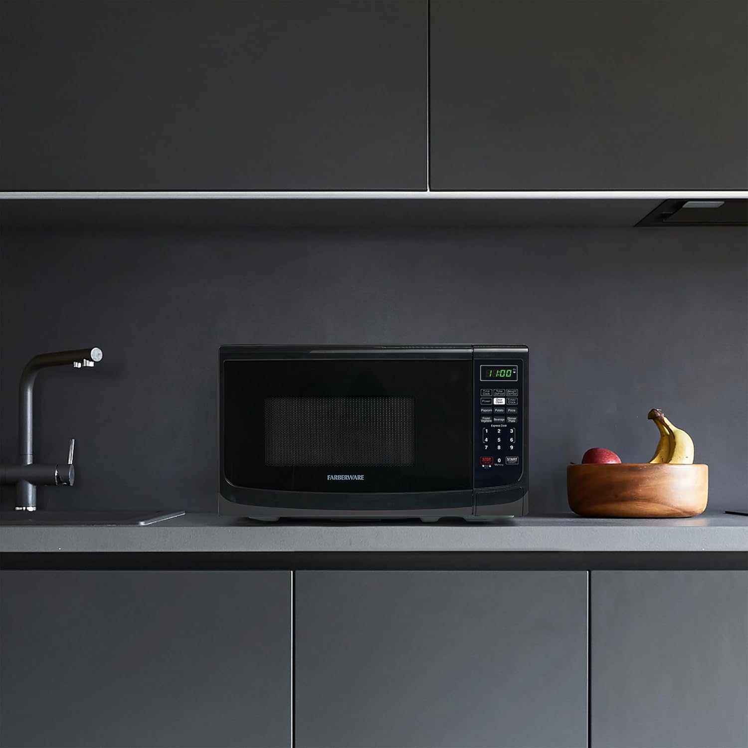 Farberware Countertop Microwave 700 Watts, 0.7 Cu. Ft. - Microwave Oven With LED Lighting and Child Lock - Perfect for Apartments and Dorms - Easy Clean Grey Interior, Retro Black - Image 8