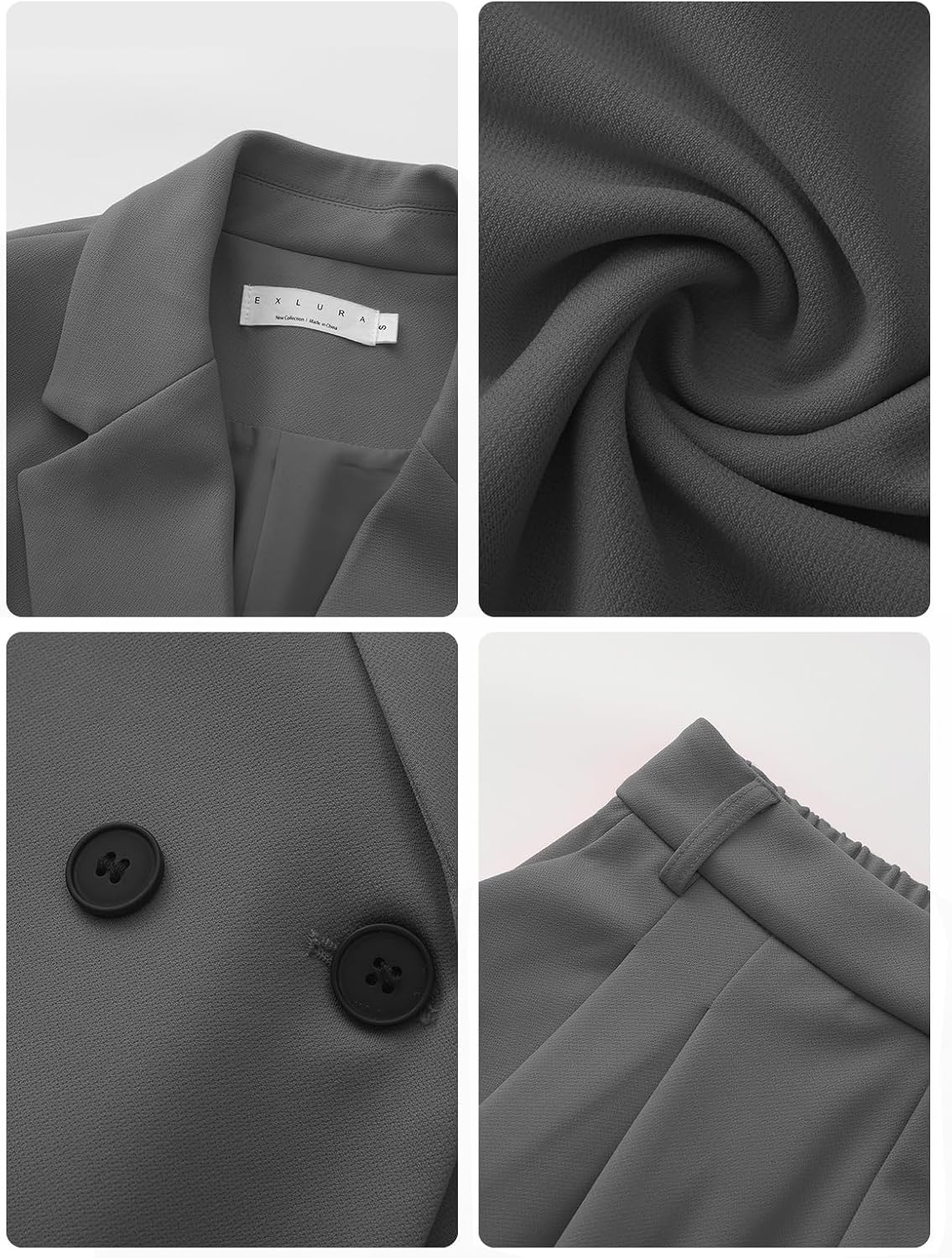 EXLURA Women's Business Blazer and High Elastic Waist Pant Suit Set Loose Fit Casual Fall Winter 2 Piece Suits for Work - Image 5