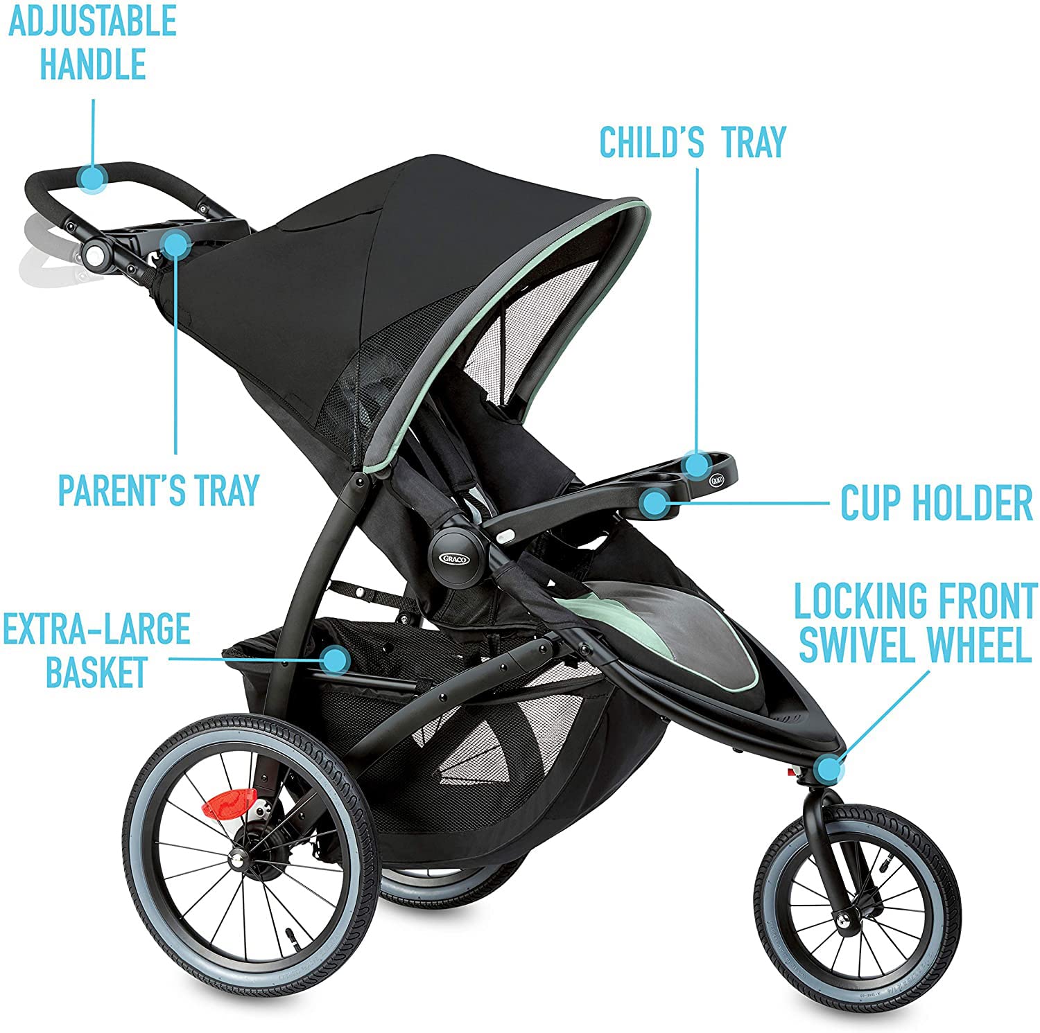 Graco FastAction Jogger LX Stroller - Drive, Convenient One-Hand Fold, ICS Compatible, Ideal for Parents on the Go - Image 9