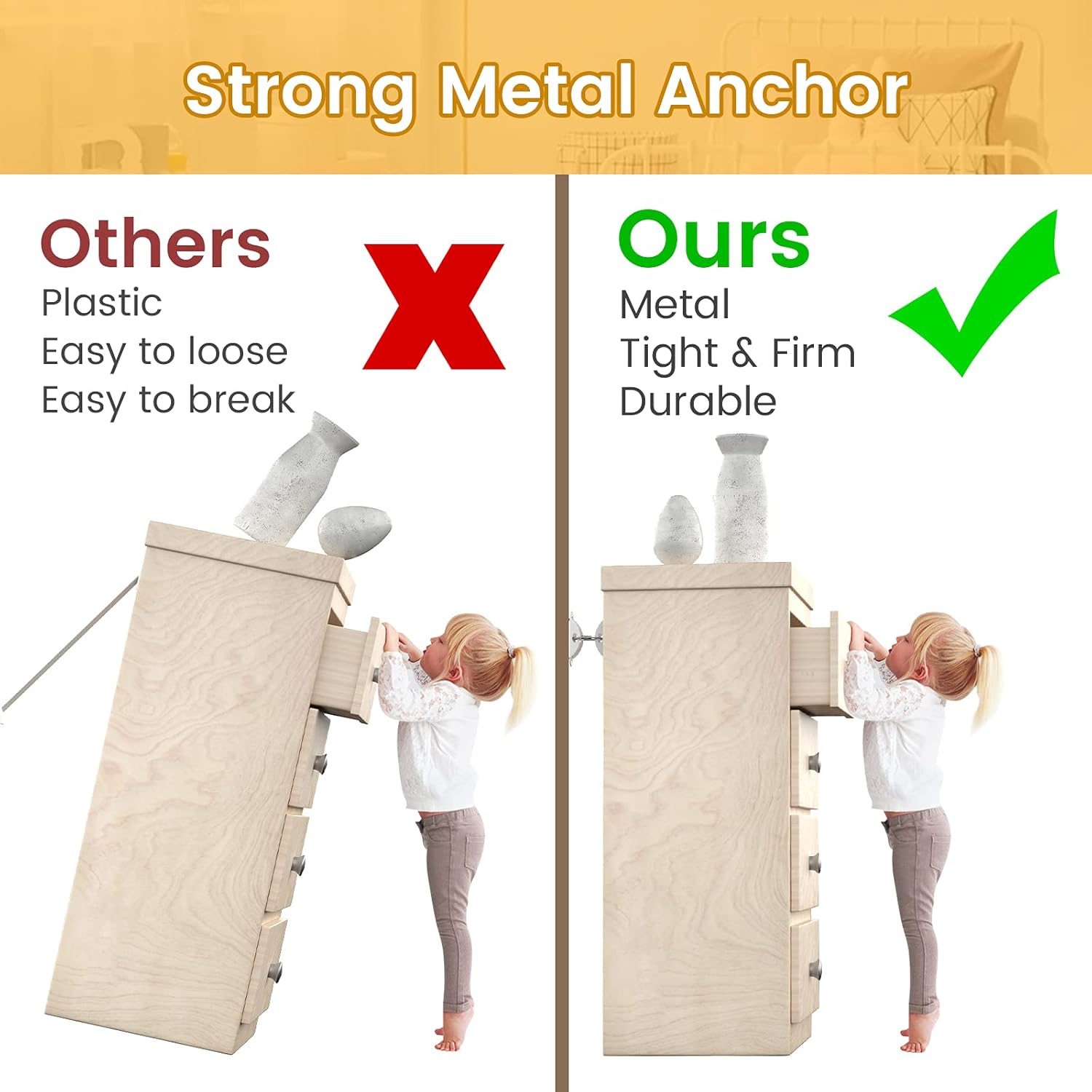 Furniture Anchors (10 Pack) for Baby Proofing, Furniture Straps Anti Tip Furniture Anchor Securing 400 lbs/Keep Baby Pet Safety from Falling Furniture, Metal White Earthquake Straps - Image 6