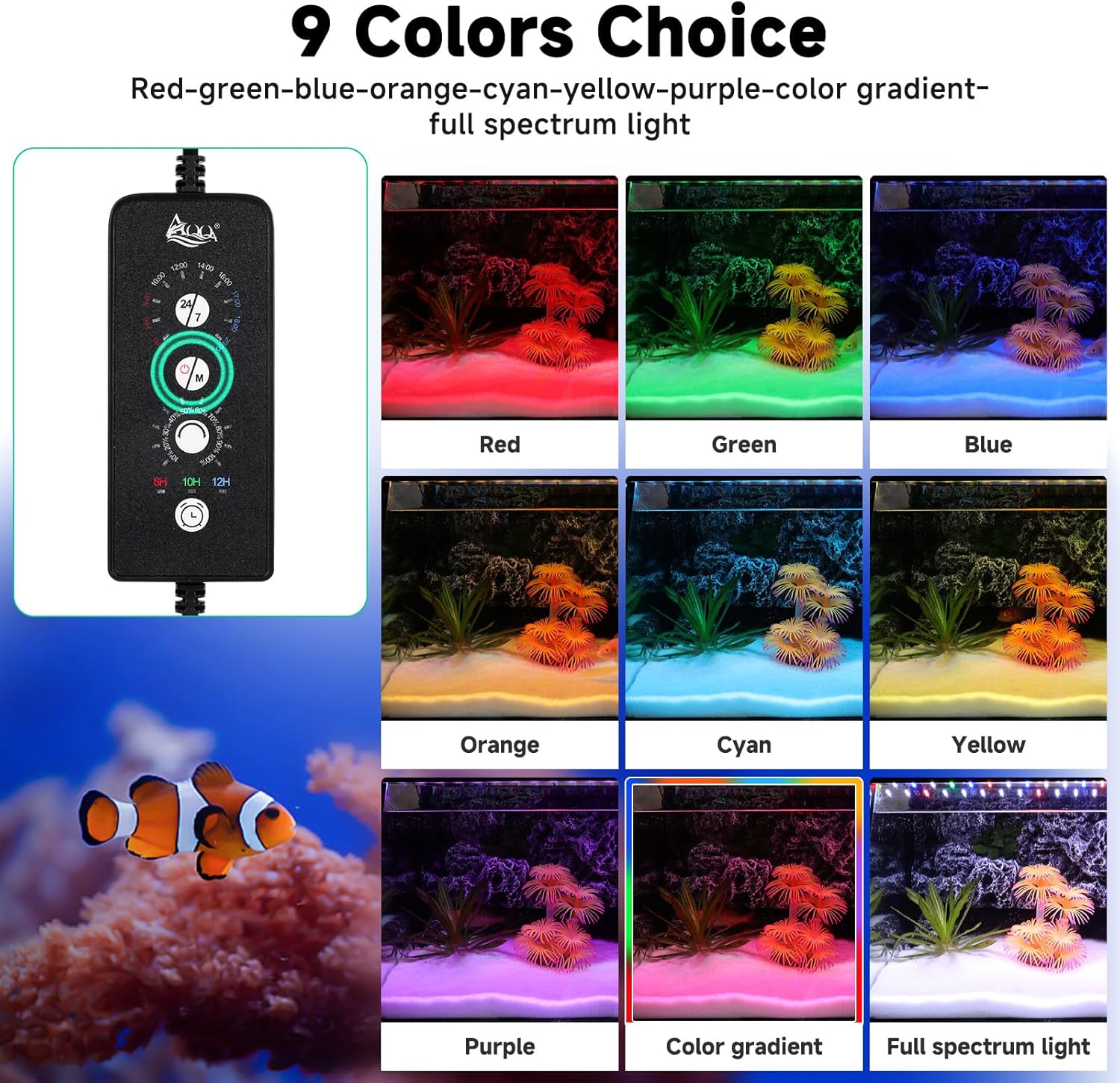 AQQA LED Aquarium Light, 24/7 Mode IP68 Waterproof Extendable Bracket Fish Tank Light, DIY Mode Full Spectrum Aquarium Plant Light, Adjustable Timer/Brightness Memory Function for 18-24 Inch Fish Tank - Image 4