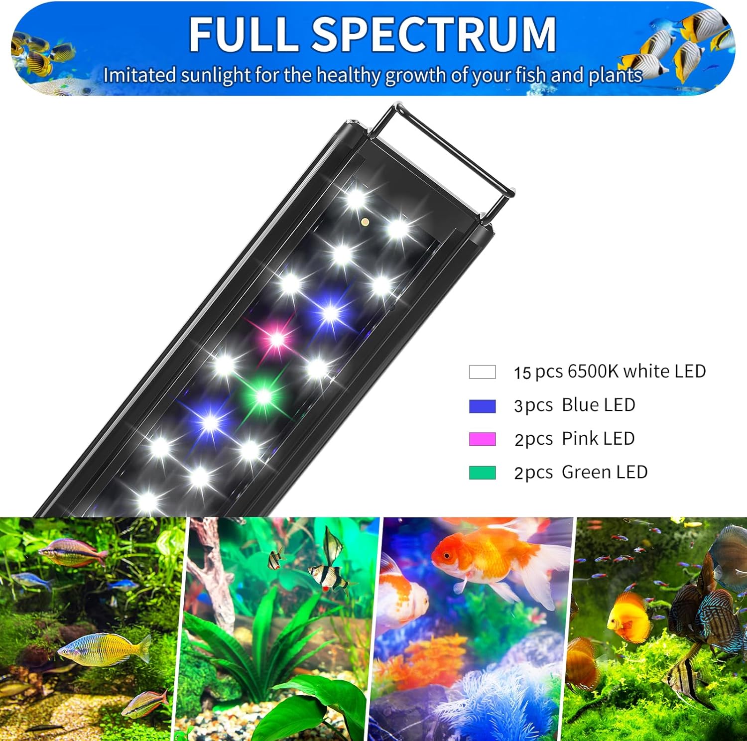 AQUANEAT LED Aquarium Light for 12 to 16 Inch Fish Tank, Auto On Off with Timer, Full Spectrum, Adjustable Brightness, Daylight Moonlight Mode, for Fresh Water Low-to-Mid Light Plants - Image 7