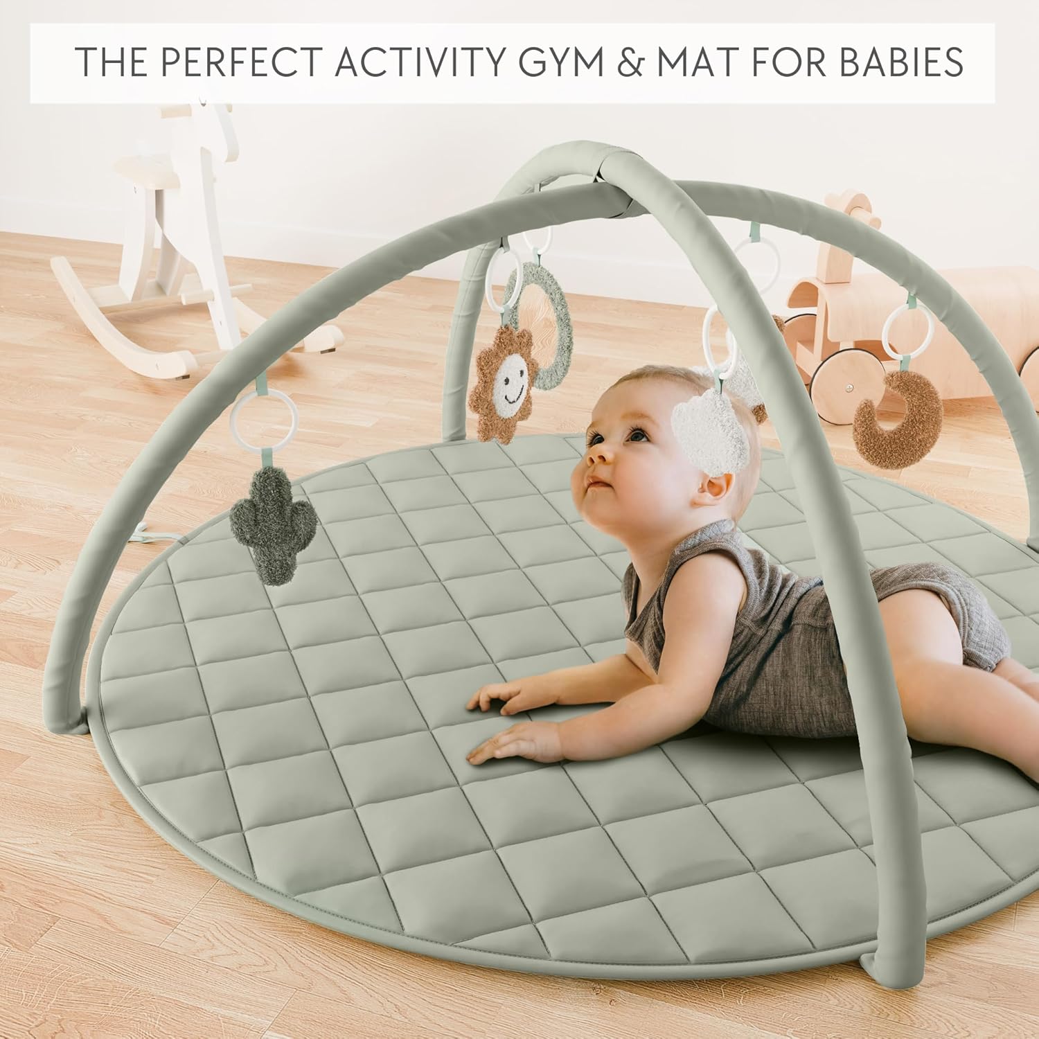 Beautiful Baby Play Gym and Tummy Time Mat - Soft Cotton Mat with 6 Cute Toys Creates The Perfect Activity Area for Your Girl/Boy - Stylish Infant Floor Playmat Fits Nicely with Any Playroom Decor - Image 4