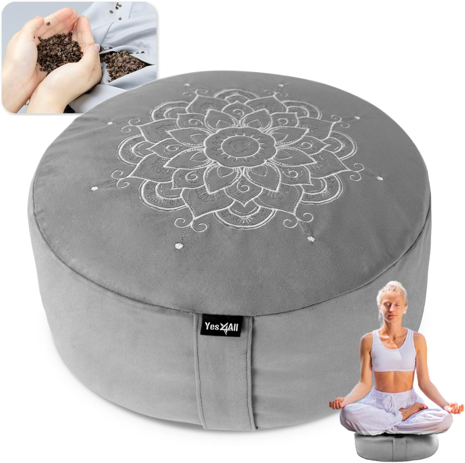 Yes4All Meditation Cushion, Floor Pillow Foam Zafu Buckwheat, Mandala Pattern Yoga Meditation Bolster Pillows, Floor Cushions - Image 2